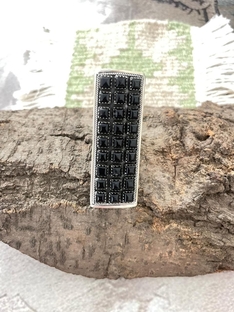 "Halloween Collection" Handmade Sterling Silver Black Onyx Adjustable Ring with Signed Nizhoni