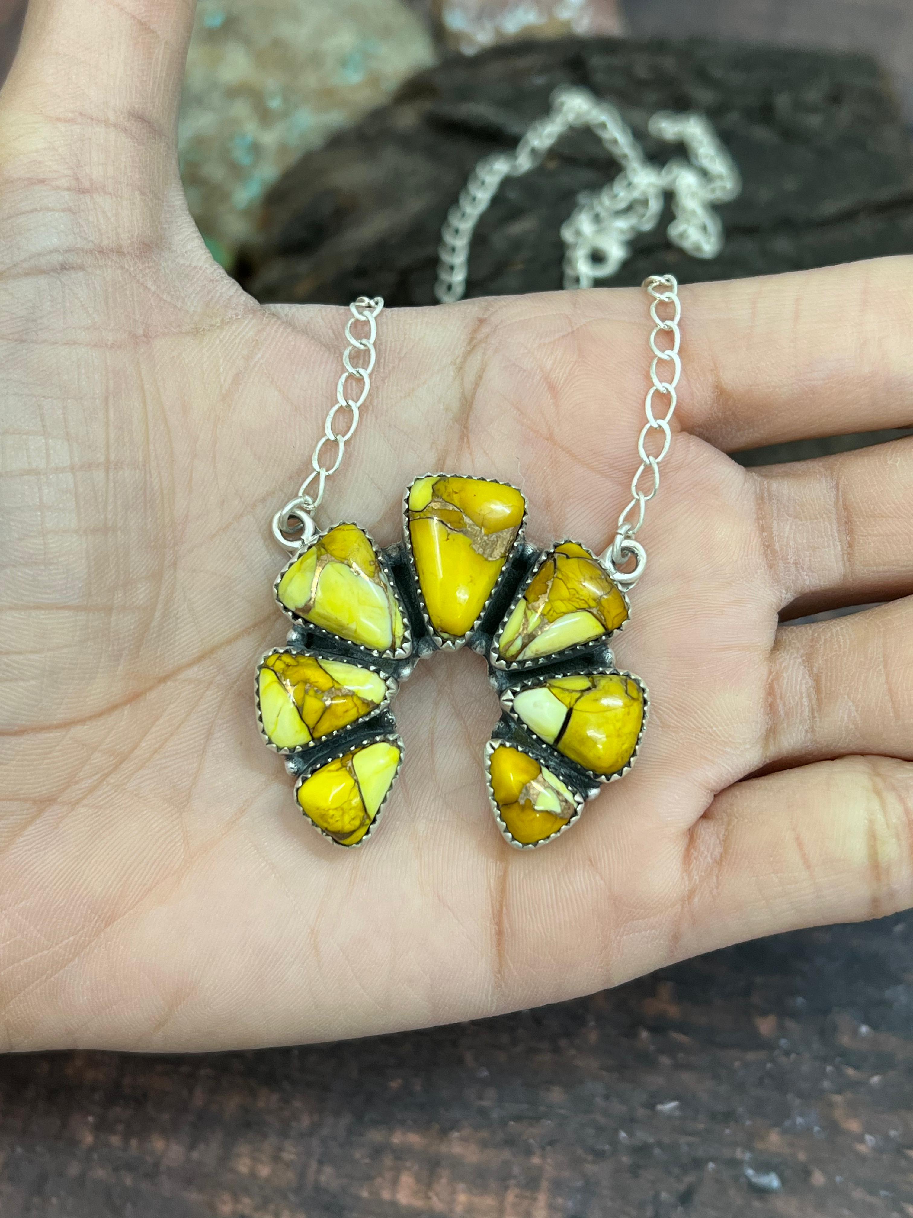 Handmade Sterling Silver Honey Dahlia Naja Necklace with Signed Nizhoni