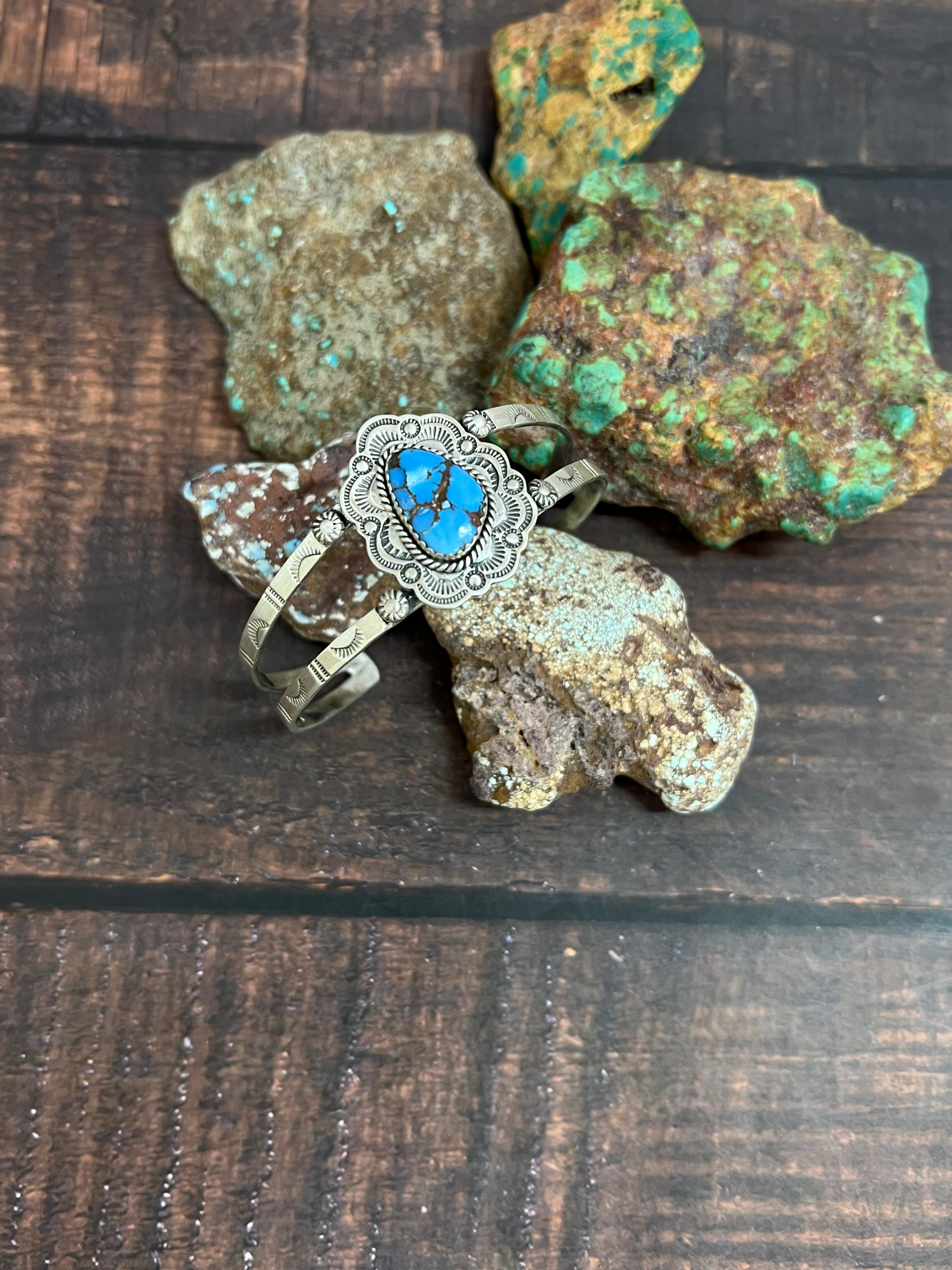 Handmade Sterling Silver Golden Hills Cuff Bracelet with Signed Nizhoni