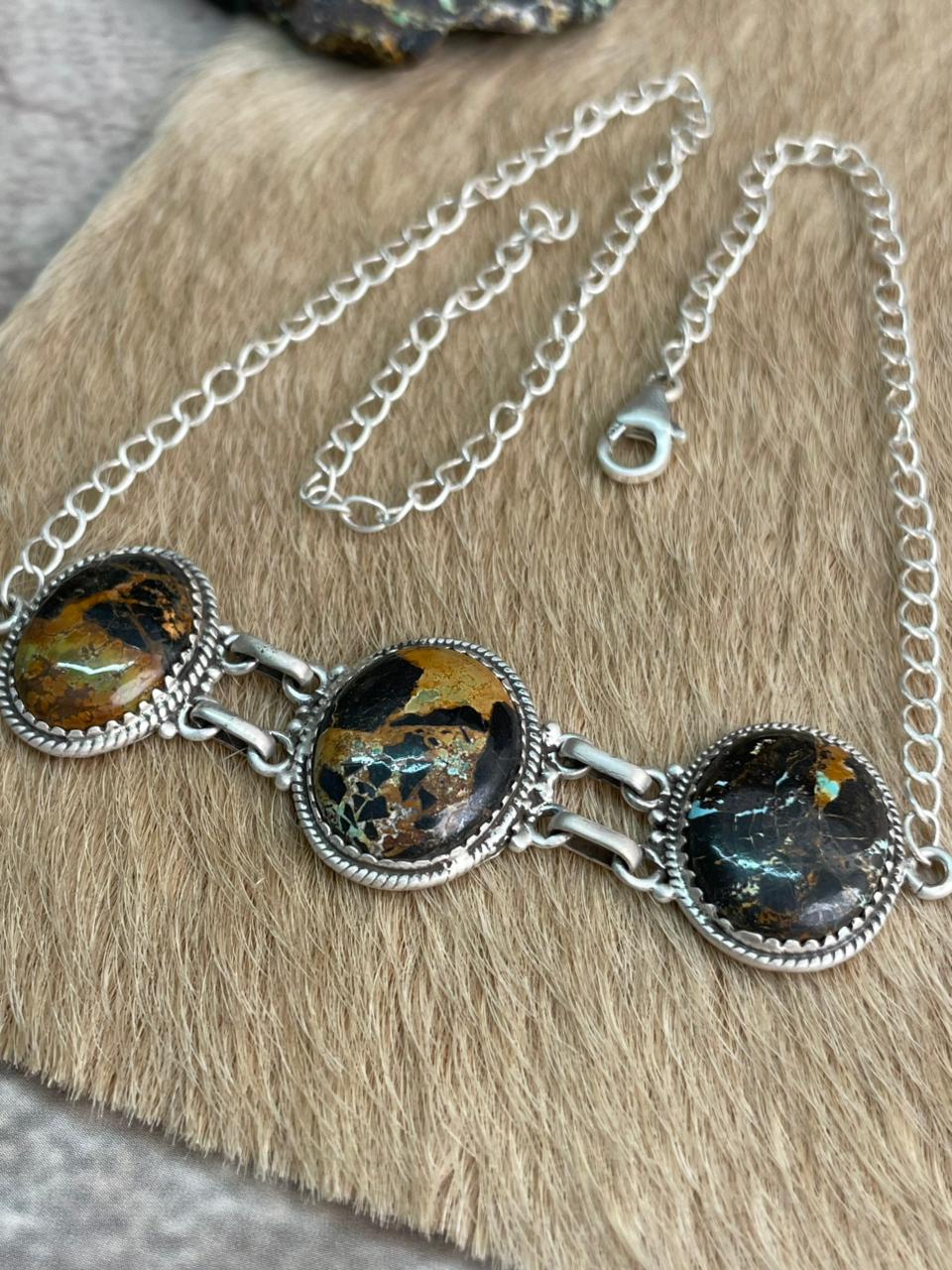 Handmade Sterling Silver Blackjack Turquoise Choker Necklace "Signed Nizhoni"