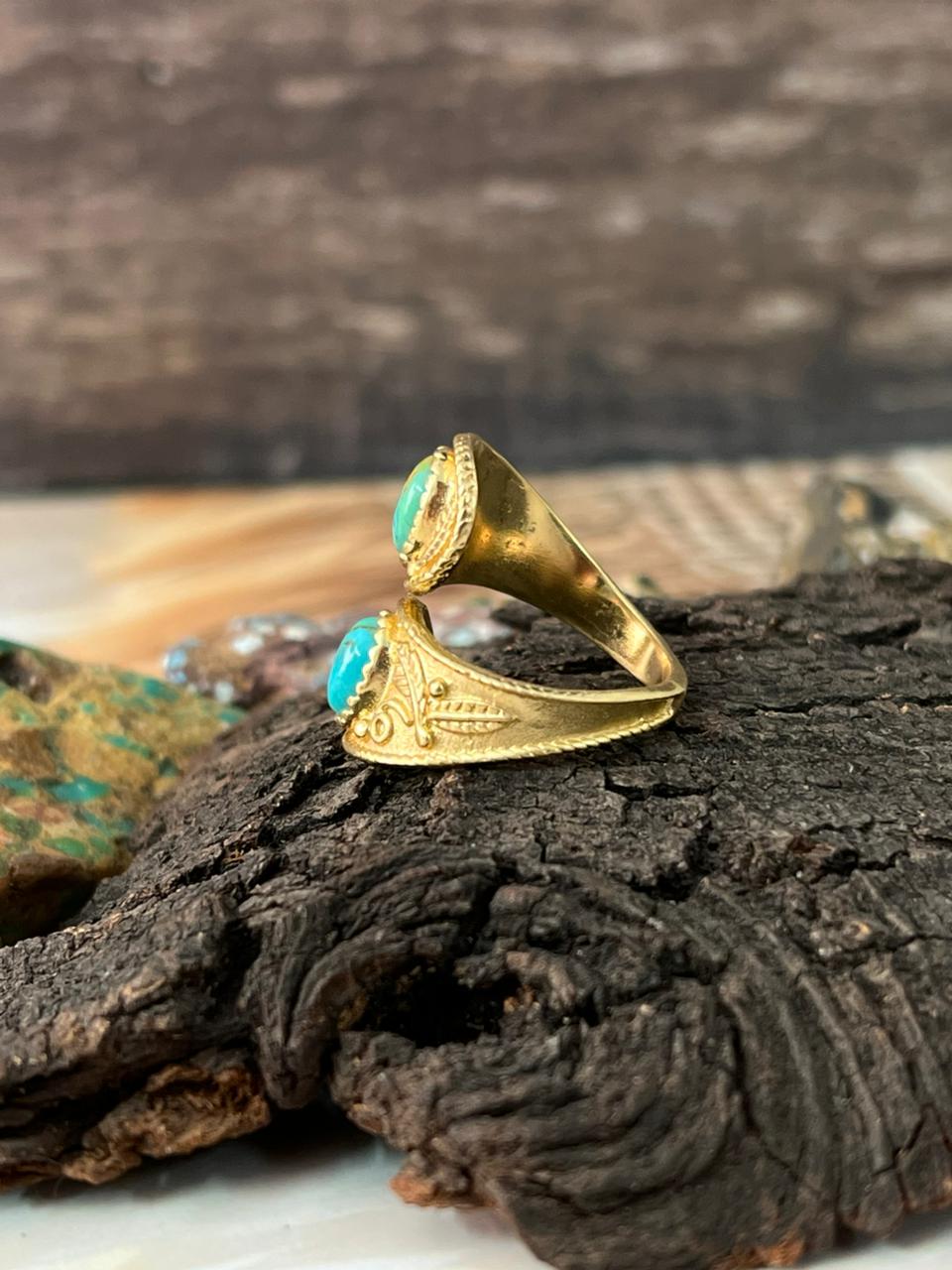 The Golden Collection: Handmade Kingman Turquoise Crossover Gold Adjustable Ring