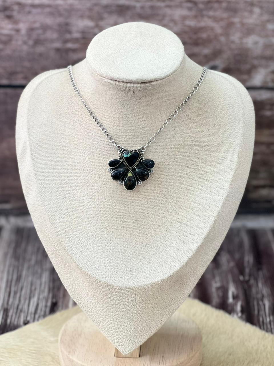 Handmade Sterling Silver Blackjack Turquoise Necklace "Signed Nizhoni"