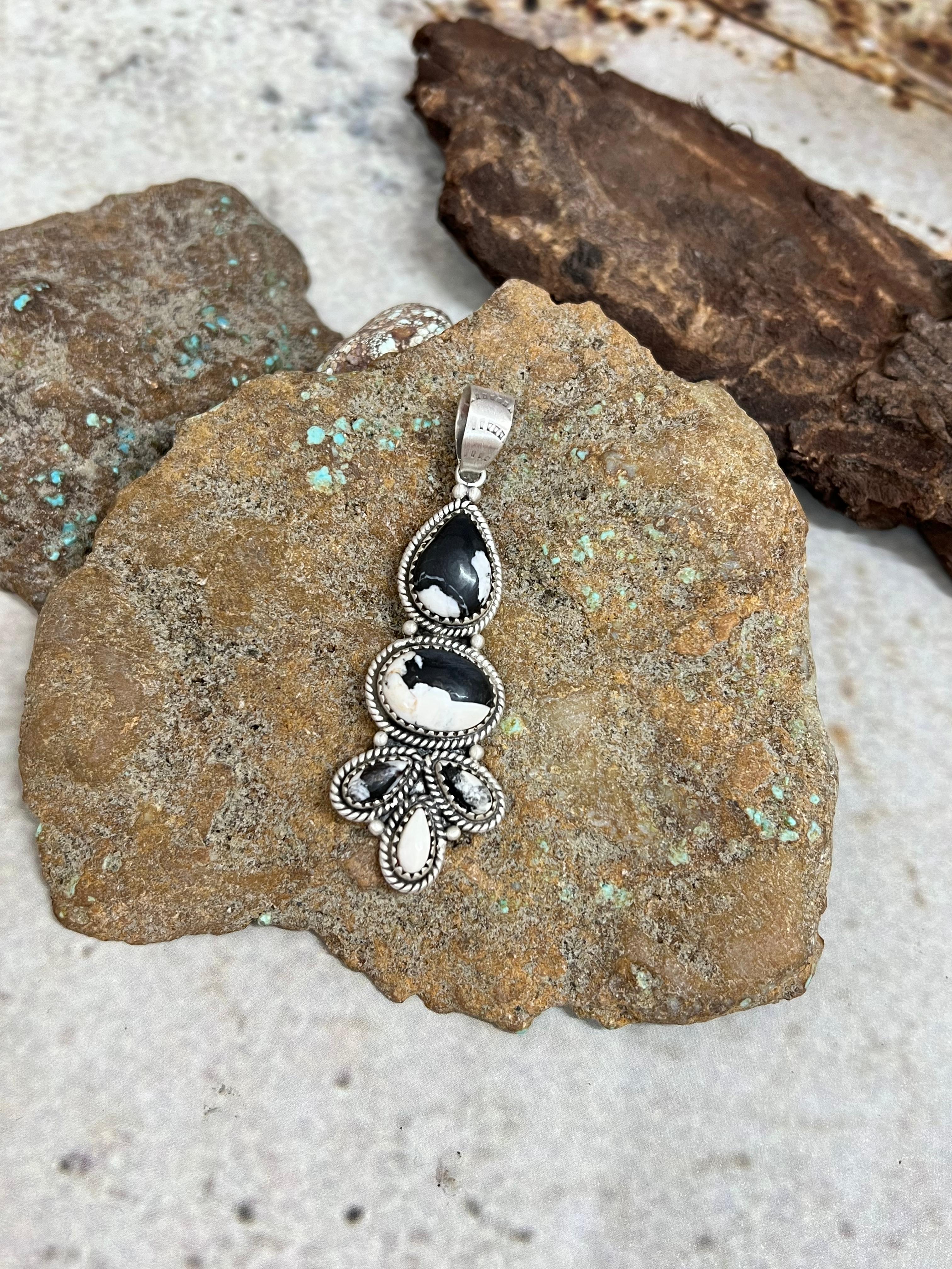 Handmade Sterling Silver White Buffalo Pendant Signed Nizhoni