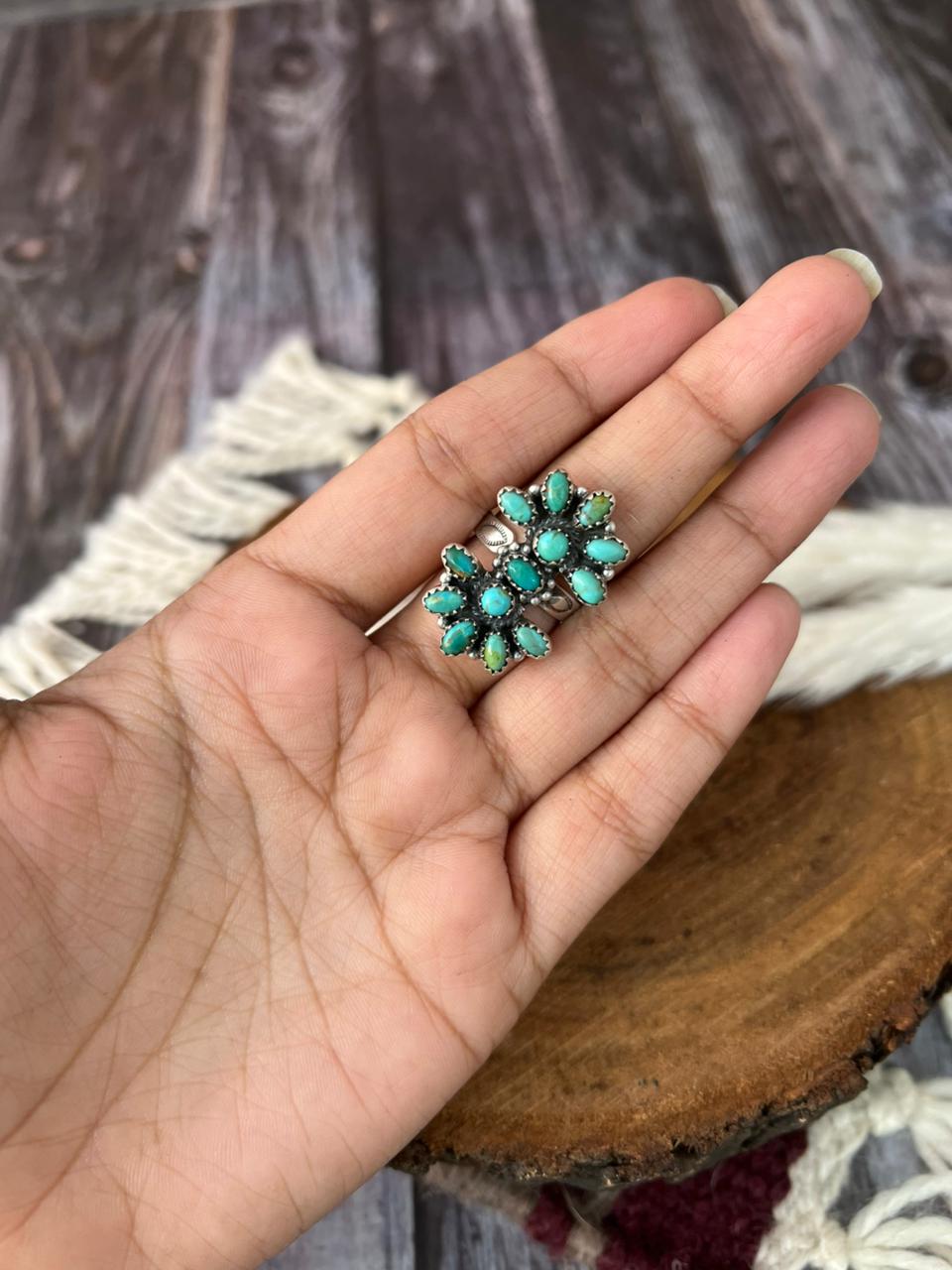 Handmade Sterling Silver Kingman Turquoise Adjustable Ring "Signed Nizhoni"