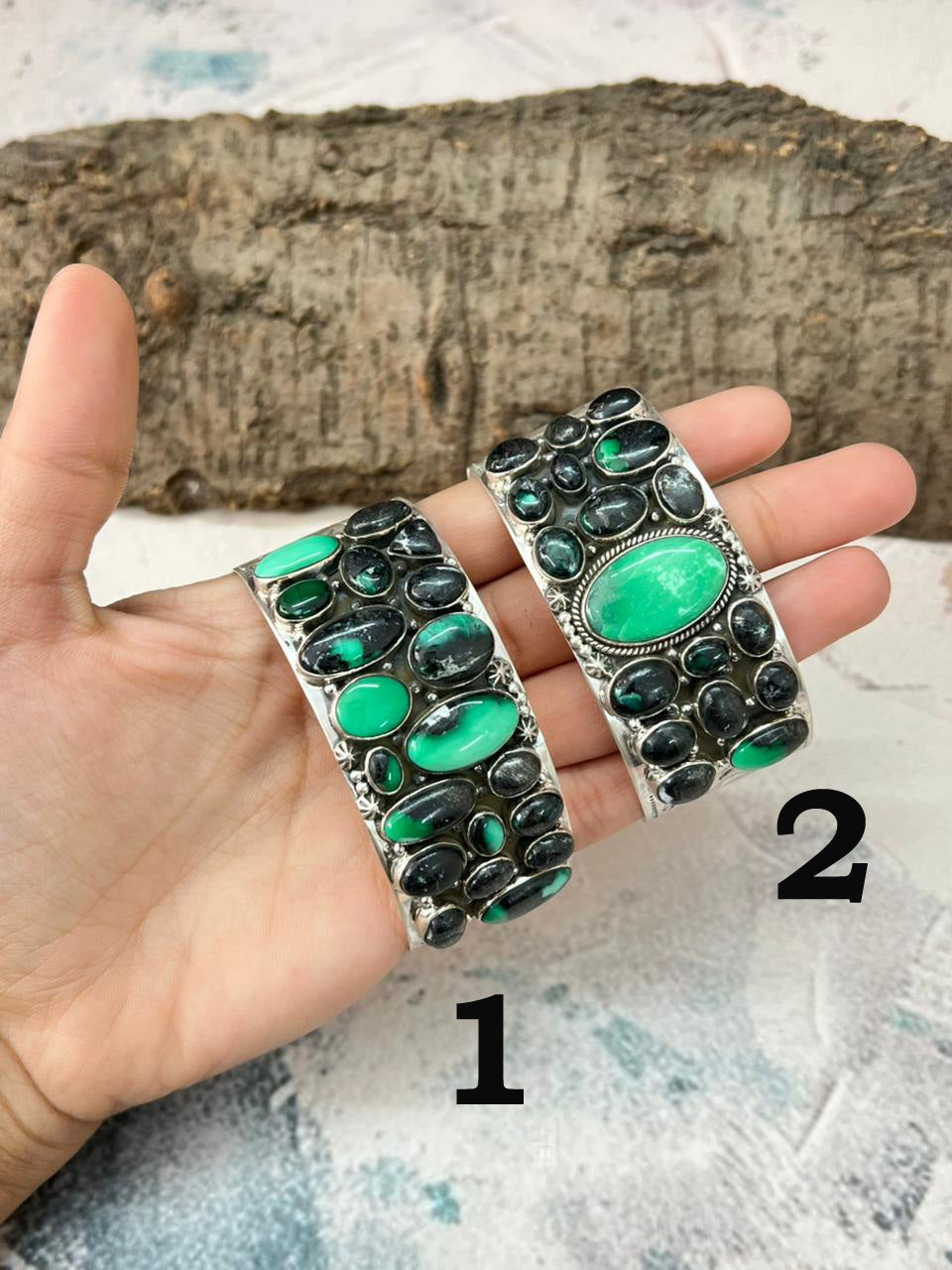 Handmade Sterling Silver Emerald Rose Cuff Bracelet "Signed Nizhoni"