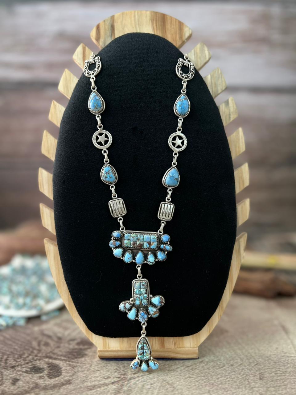 Handmade Sterling Silver 'Golden Hills Turquoise Cobble Collection' Necklace "Signed Nizhoni"