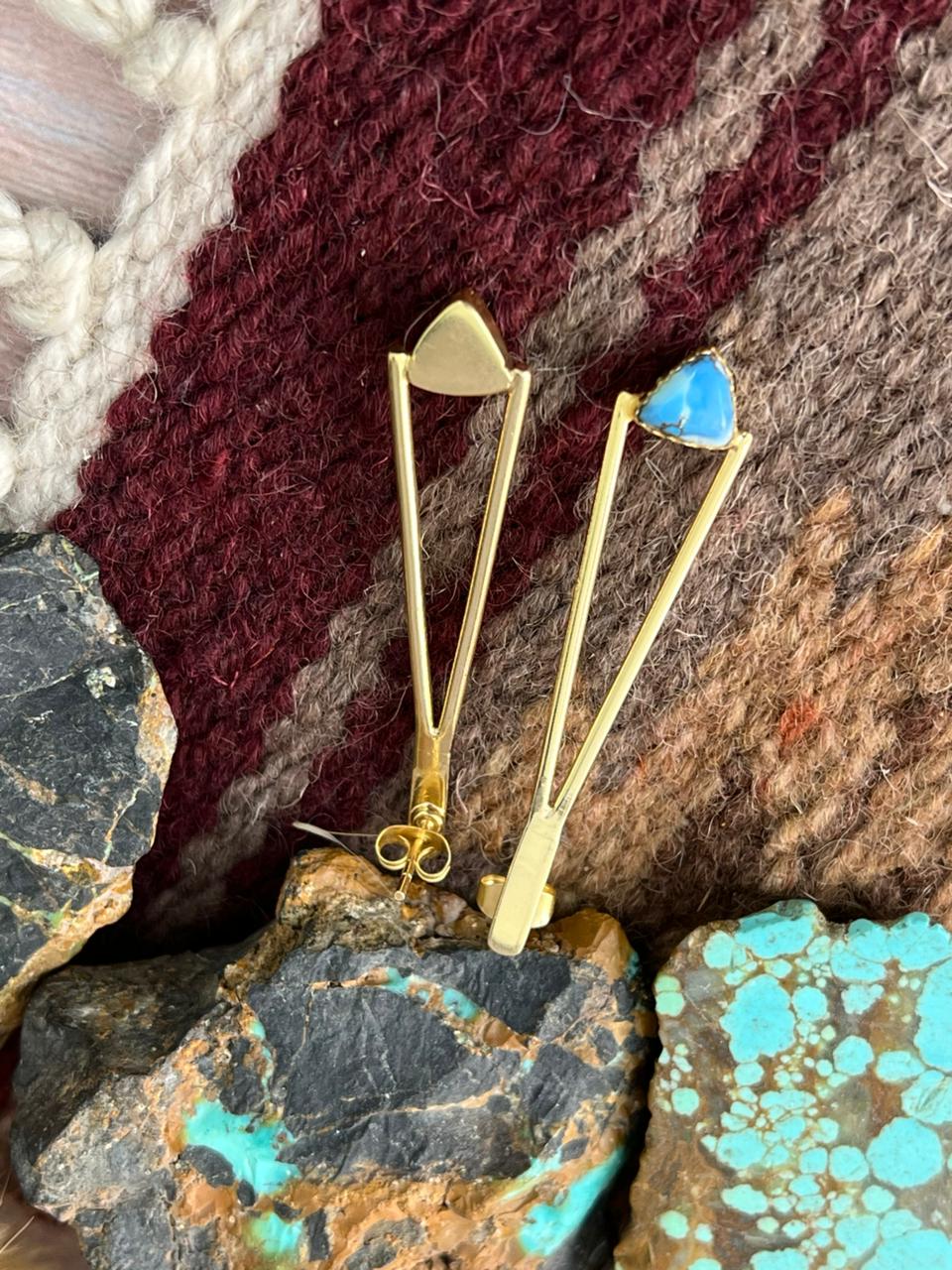 “The Golden Collection” Handmade Natural Golden Hills Turquoise Post Dangle Earrings