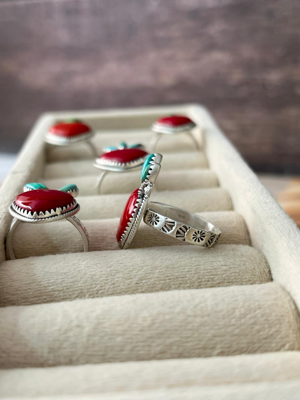 Handmade Sterling Silver Multi Stone Adjustable Cherry Ring "Signed Nizhoni"