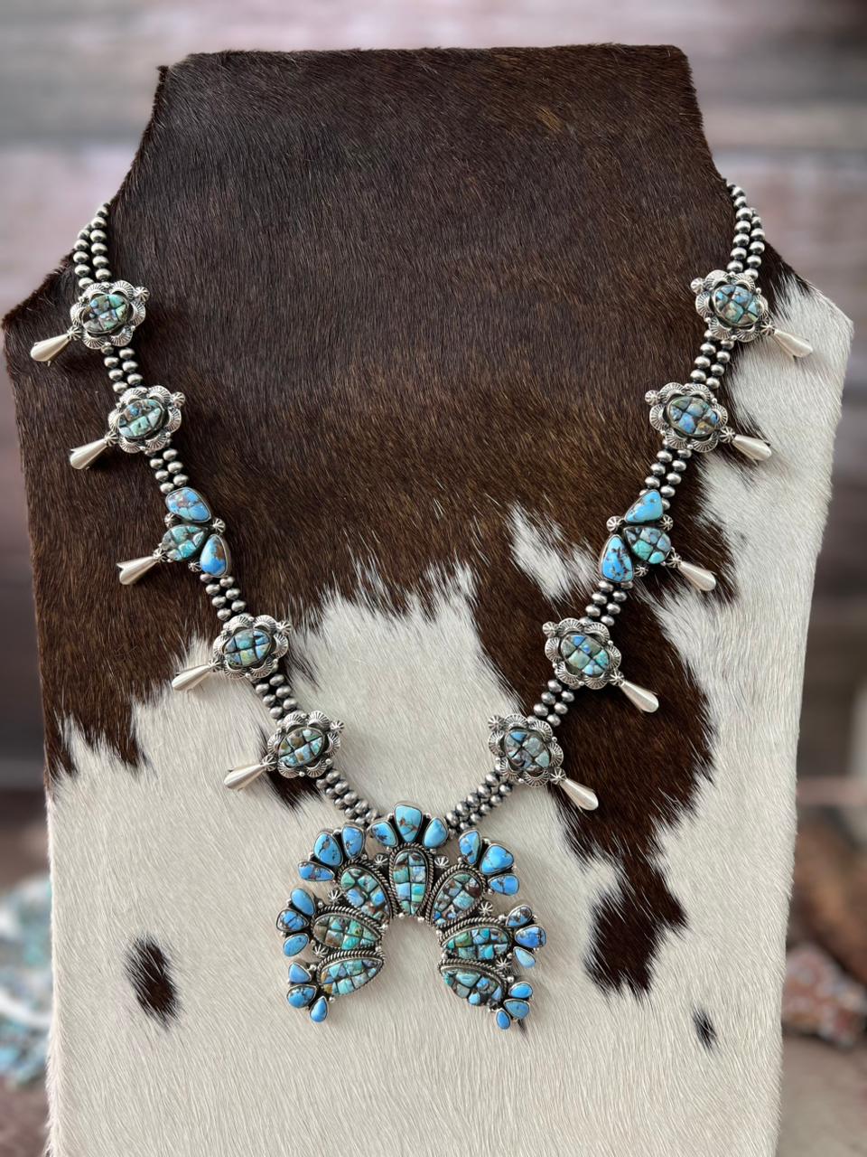 Handmade Sterling Silver 'Golden Hills Turquoise Cobble Collection' Necklace "Signed Nizhoni"