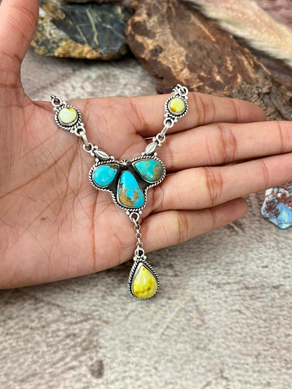 Handmade Sterling Silver Palomino with Santa Maria Drop Necklace "Signed Nizhoni"