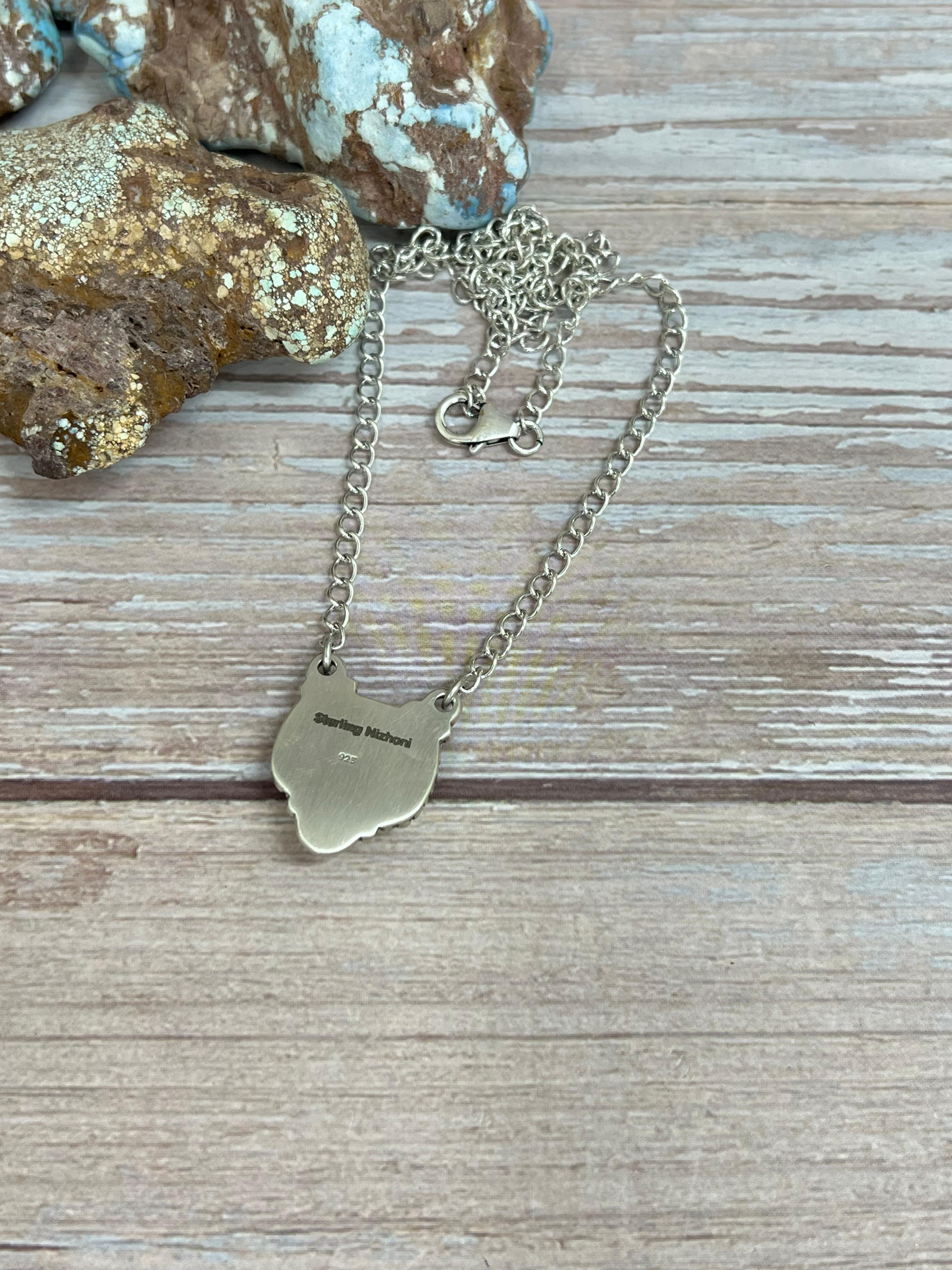 Handmade Sterling Silver Golden Hills Turquoise Necklace with Signed Nizhoni