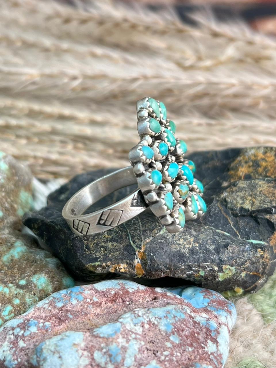 Handmade Sterling Silver Kingman Turquoise Adjustable Ring "Signed Nizhoni"