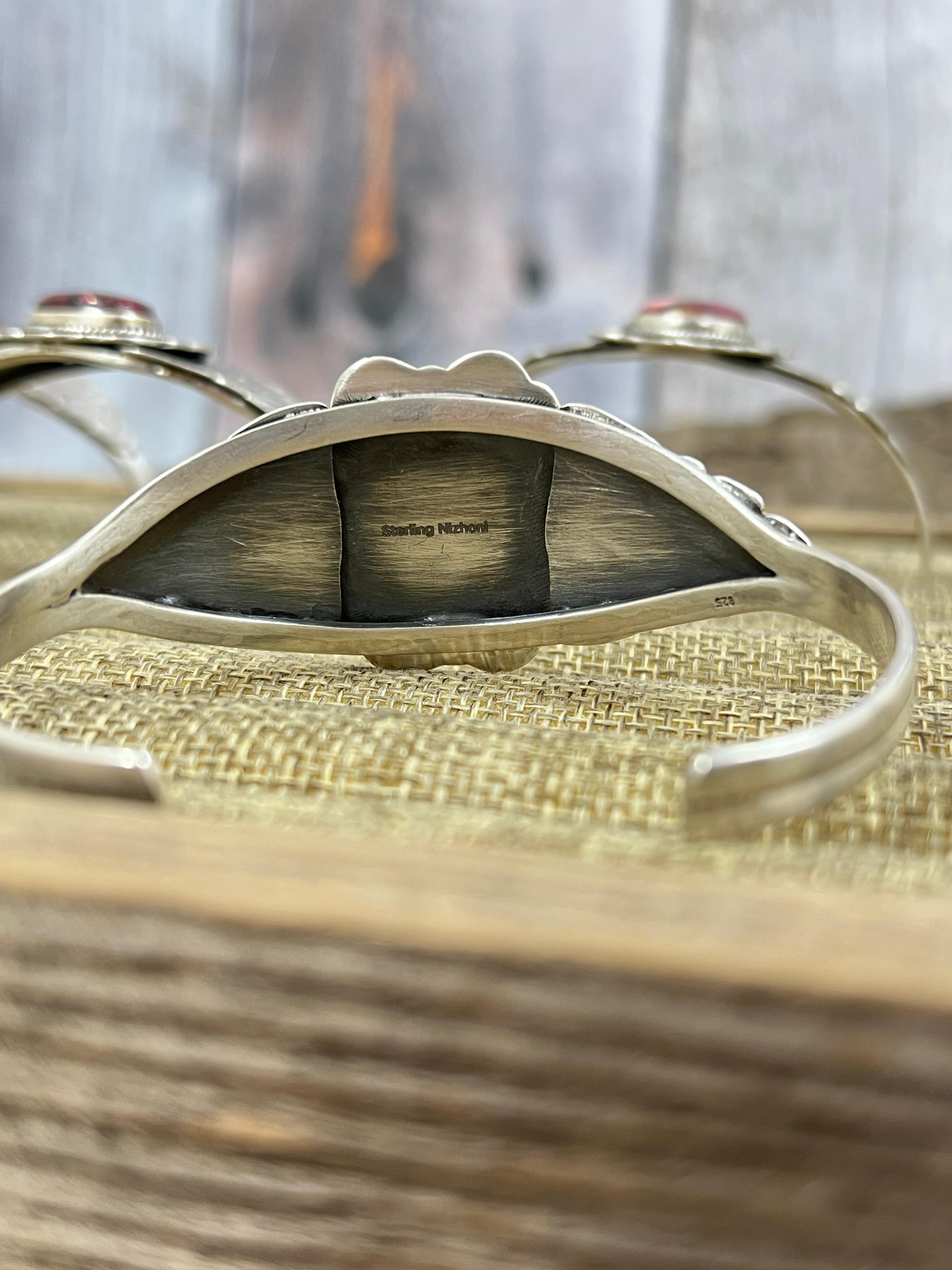 Handmade Sterling Silver Dahlia Rose Cuff Bracelet with Signed Nizhoni