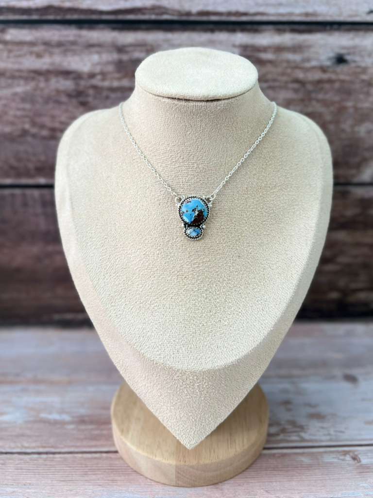 Handmade Sterling Silver Golden Hills Turquoise Necklace with Signed Nizhoni