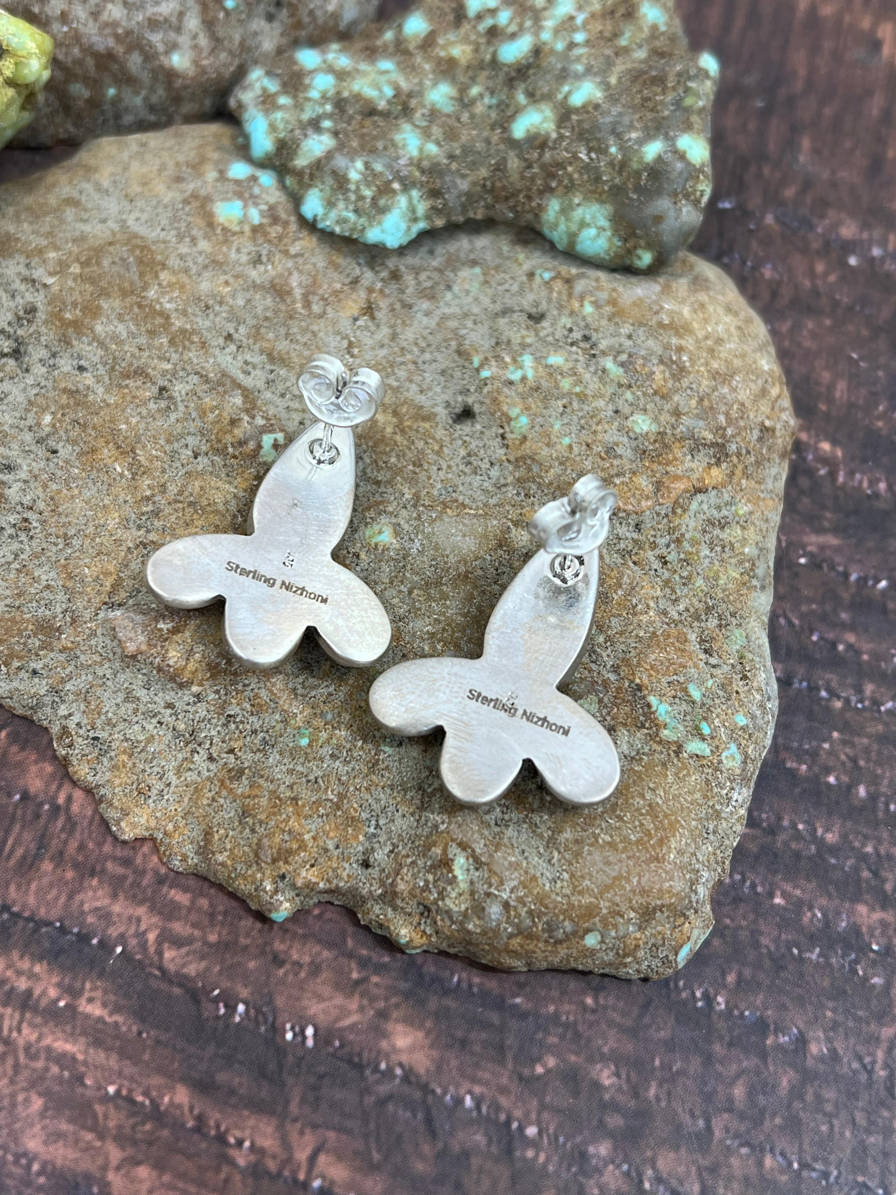 Handmade Sterling Silver Cotton Candy Turquoise Post Earrings with Signed Nizhoni