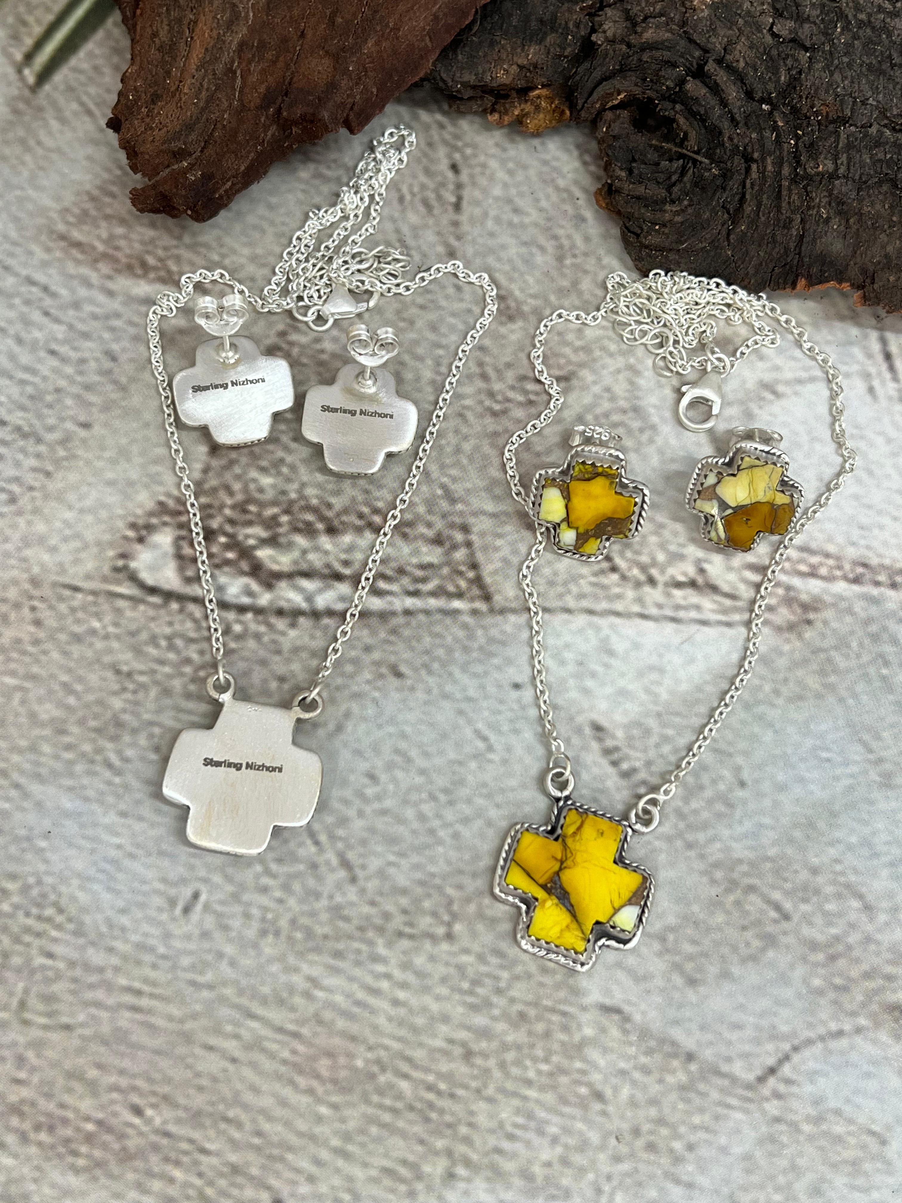 Handmade Sterling Silver Purple Blue Ice Rose Dahlia, Honey Dahlia Necklace Earrings Set, Signed Nizhoni (1)