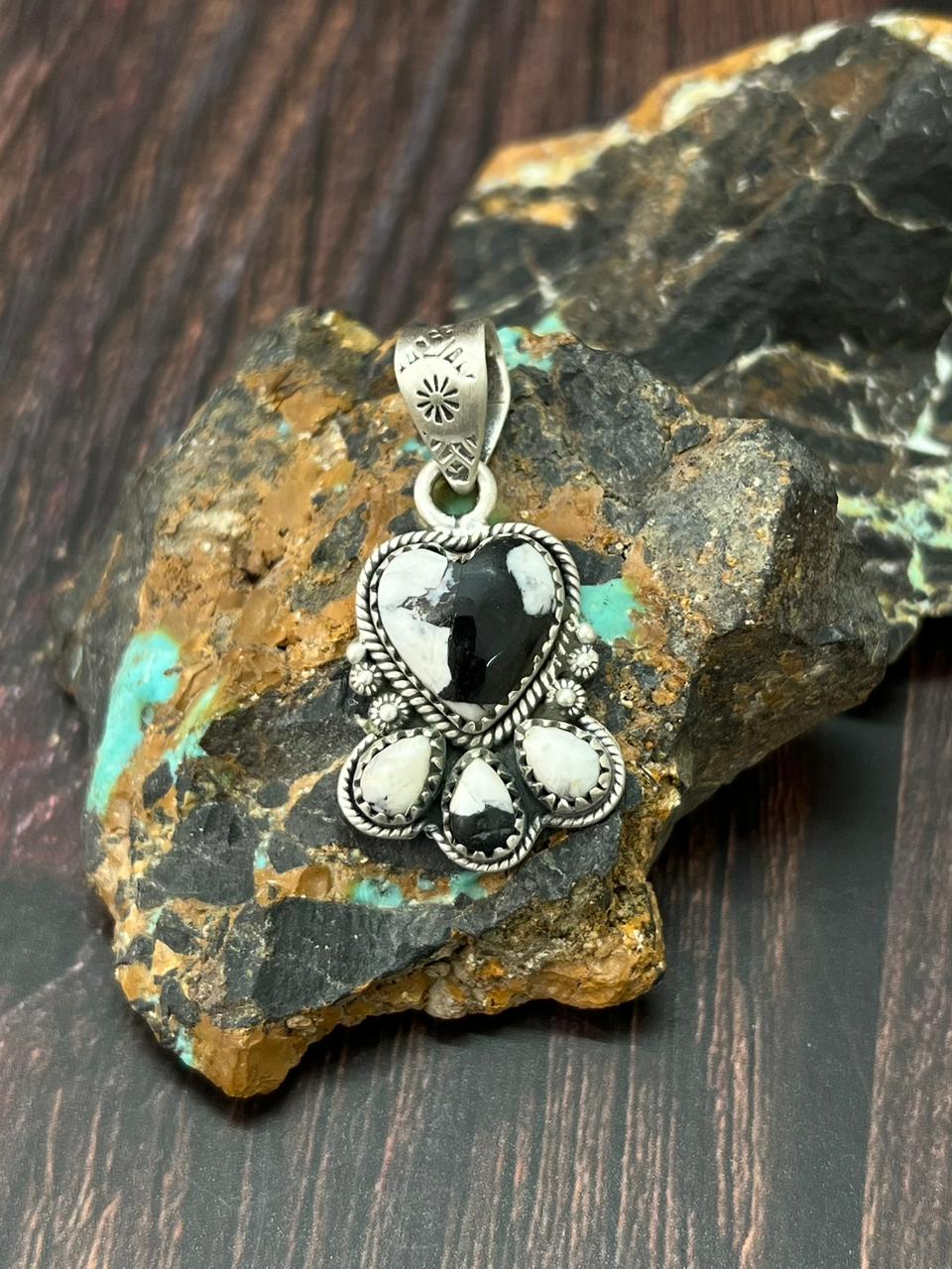 Handmade Sterling Silver White Buffalo Pendant "Signed Nizhoni" (7)