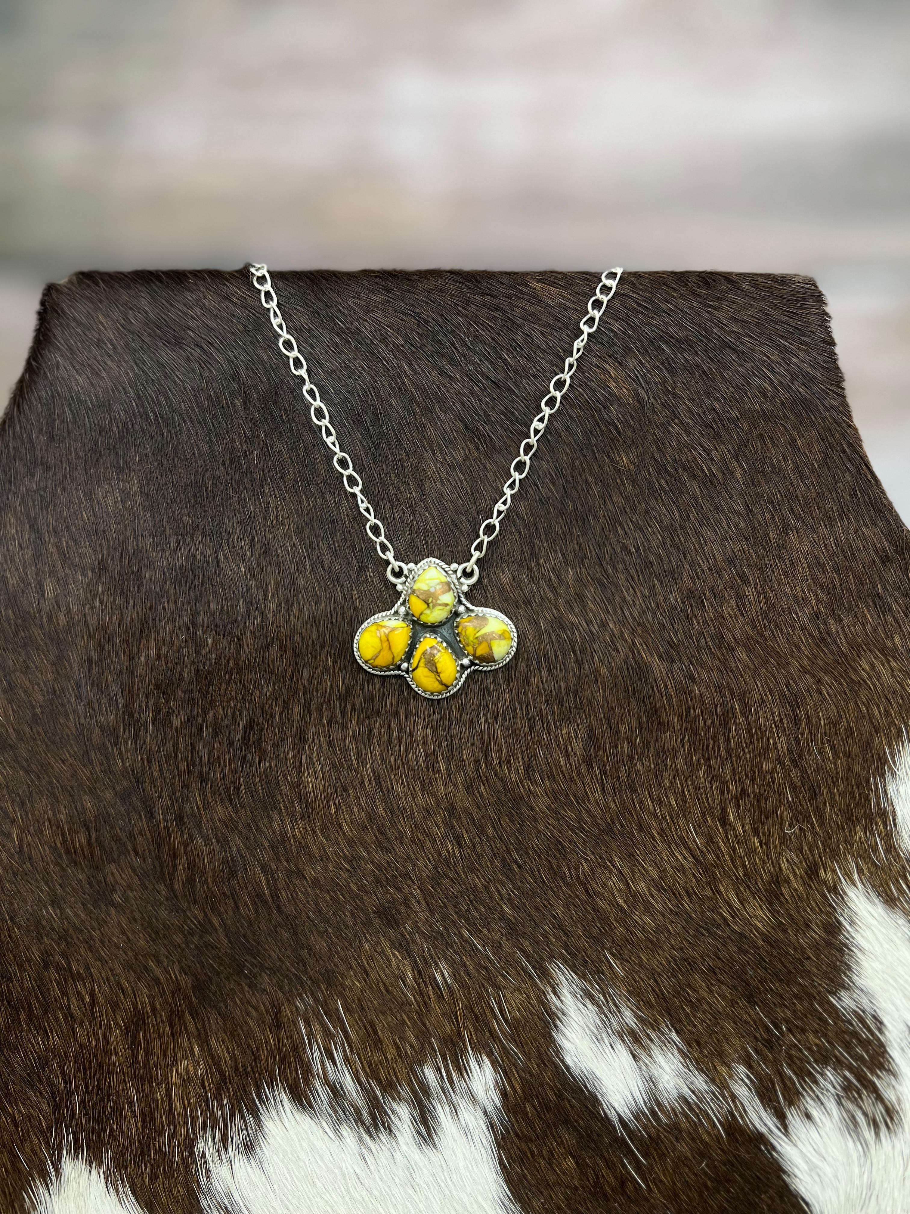 Handmade Sterling Silver Honey Dahlia Necklace with Signed Nizhoni