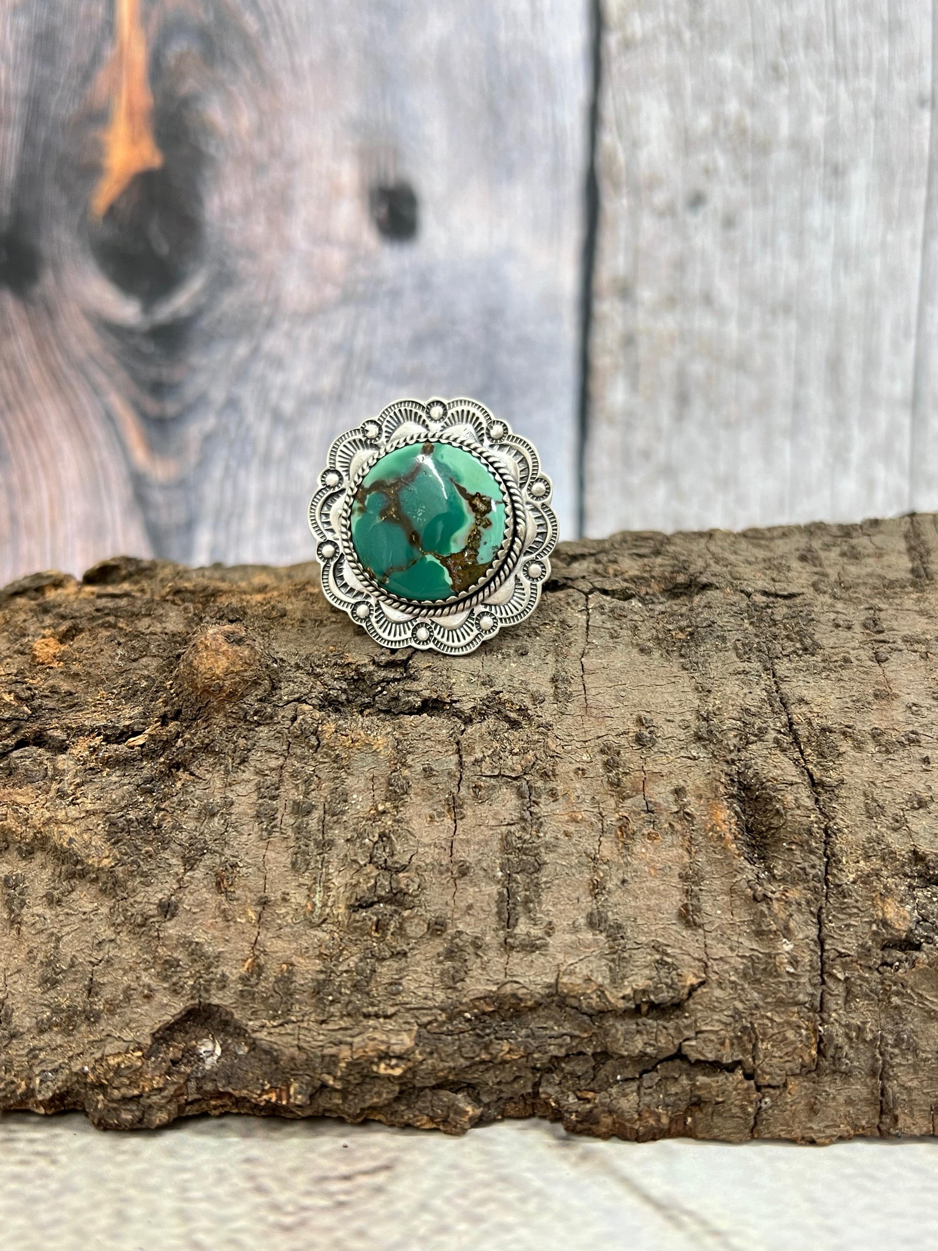 Handmade Sterling Silver Hardy Pit Adjustable Ring with Signed Nizhoni