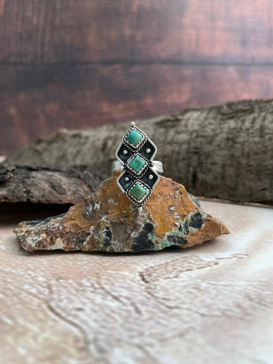 Handmade Sterling Silver Kingman Turquoise Adjustable Ring "Signed Nizhoni"