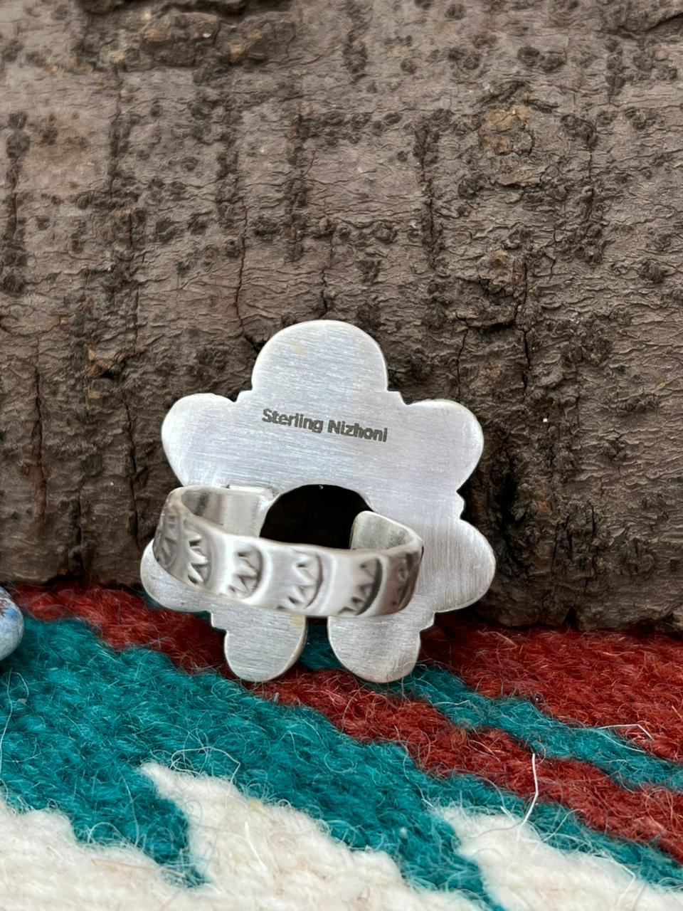 Handmade Sterling Silver Palomino with Golden Hills and Sonoran Mountain Turquoise Adjustable Ring " Signed Nizhoni"