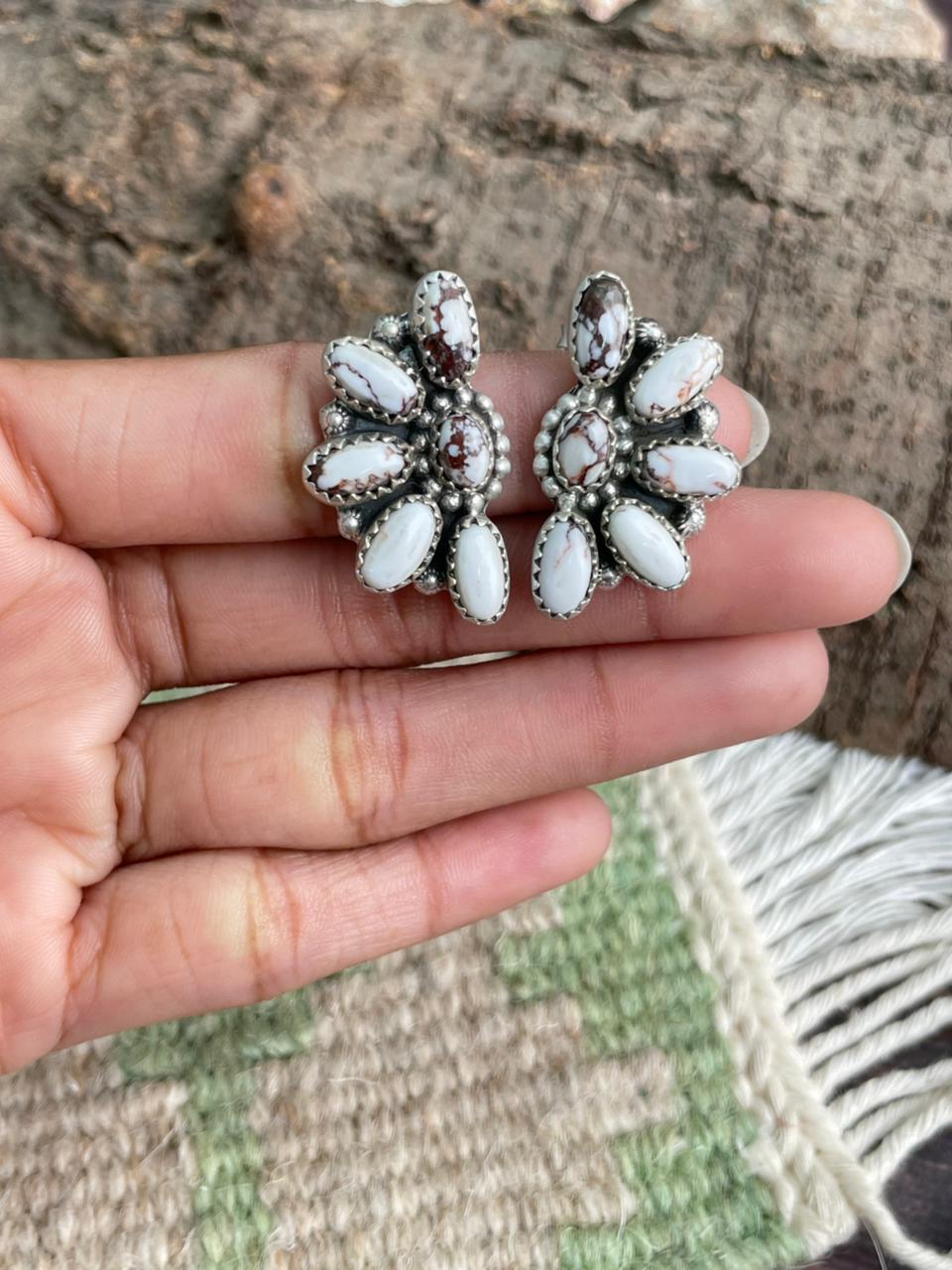 Handmade Sterling Silver Wildhorse Magnesite Post Studs Earrings "Signed Nizhoni"