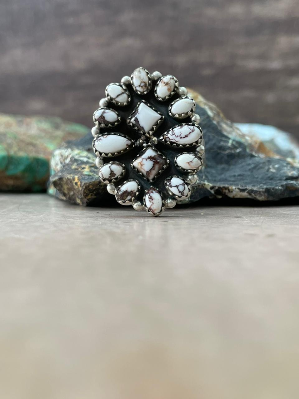 Handmade Sterling Silver Wildhorse Magnesite Adjustable Ring "Signed Nizhoni"
