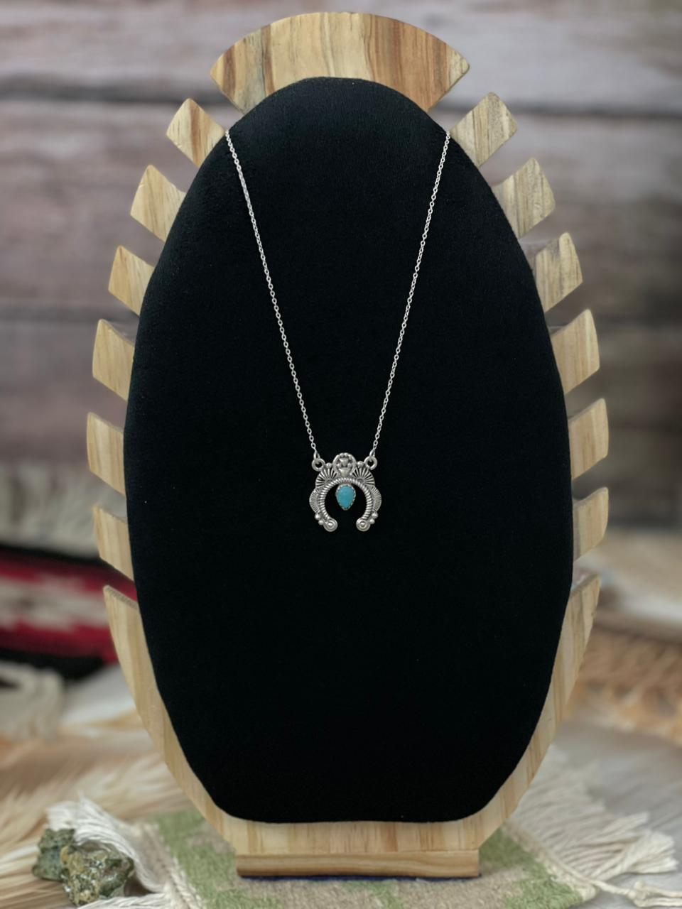 Handmade Sterling Silver Kingman Turquoise Naja Necklace "Signed Nizhoni"