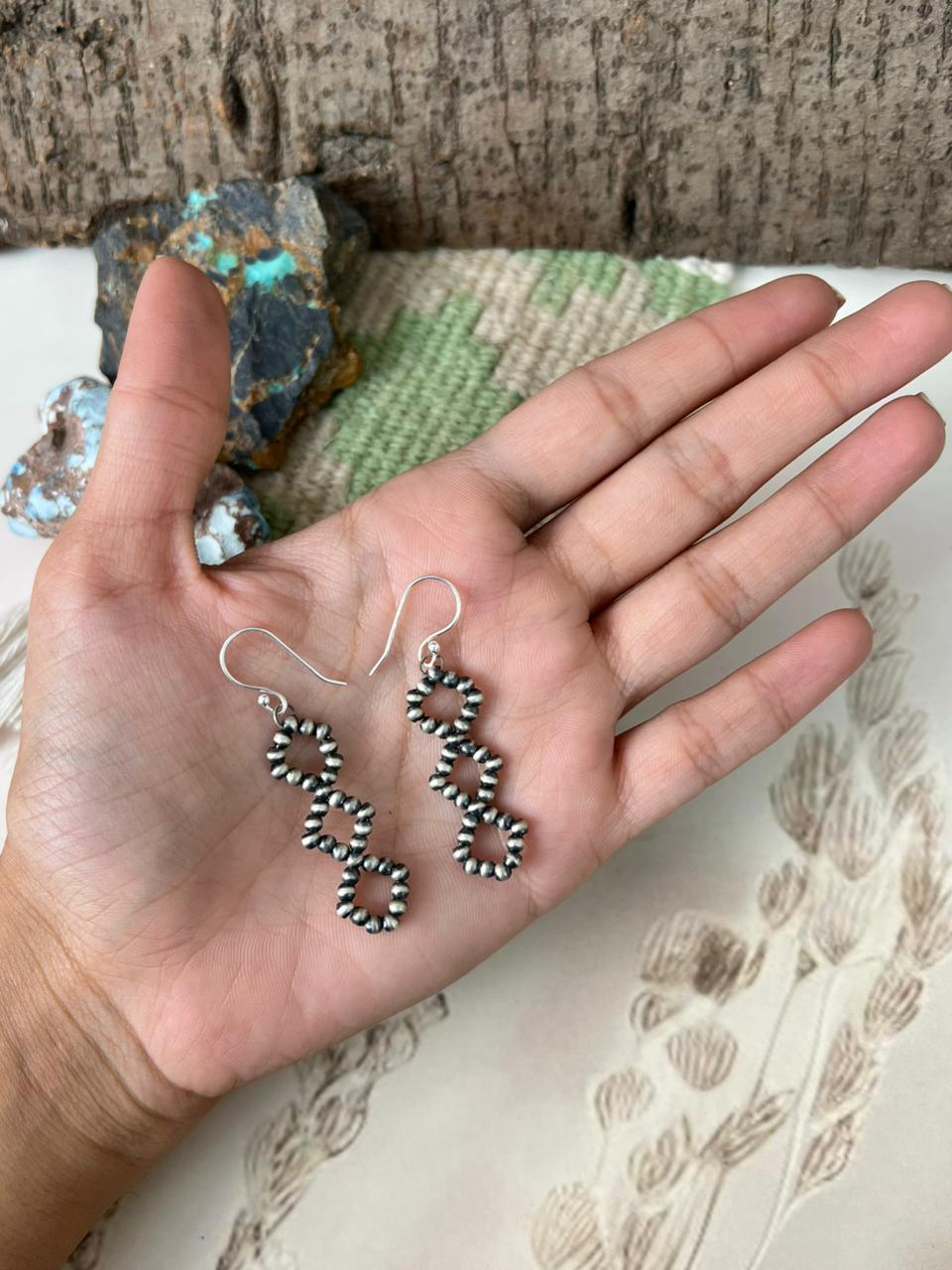 Handmade Sterling Silver Beaded Hook Dangle Earrings