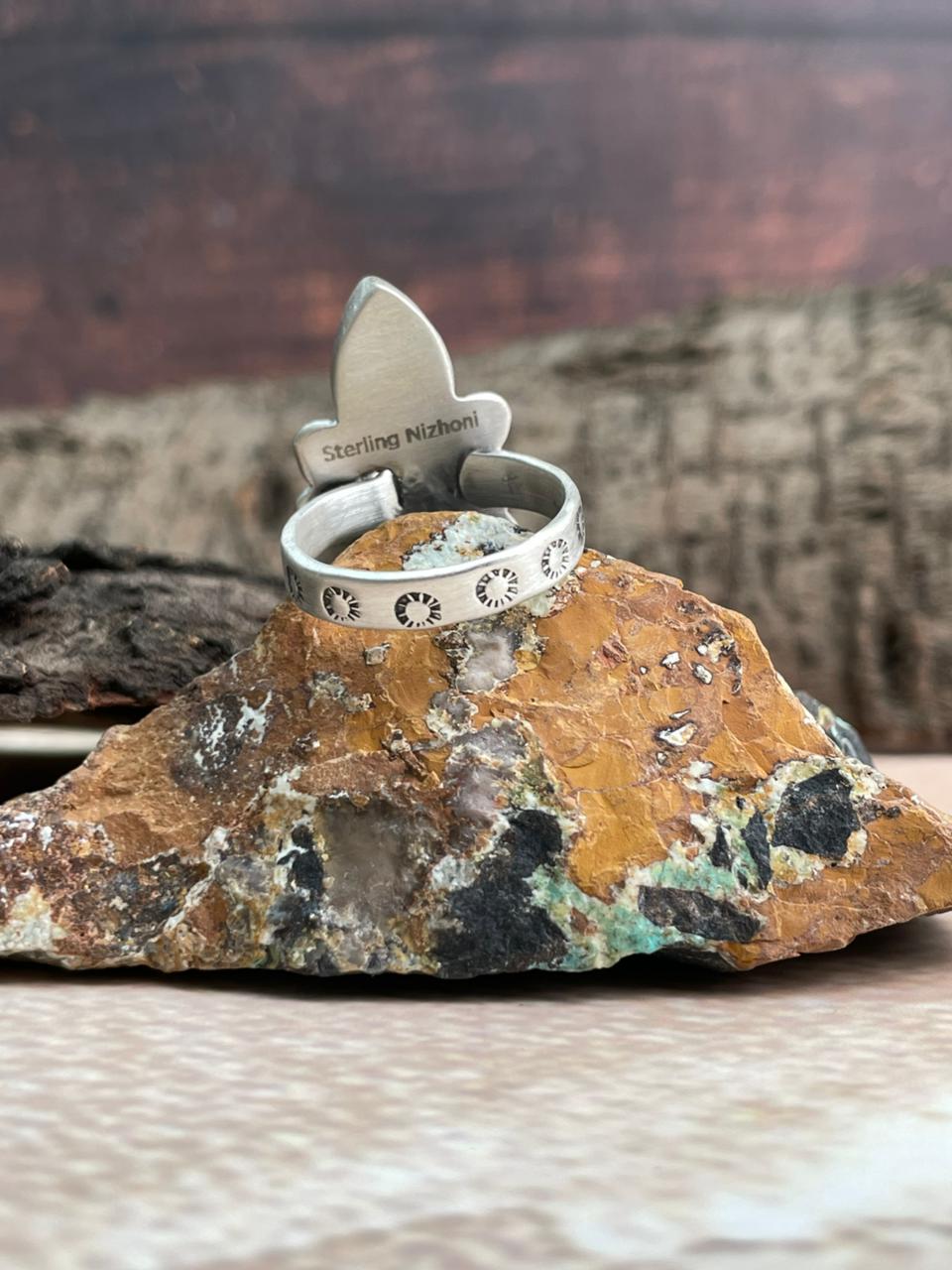 Handmade Sterling Silver Hubei Turquoise Adjustable Ring "Signed Nizhoni"