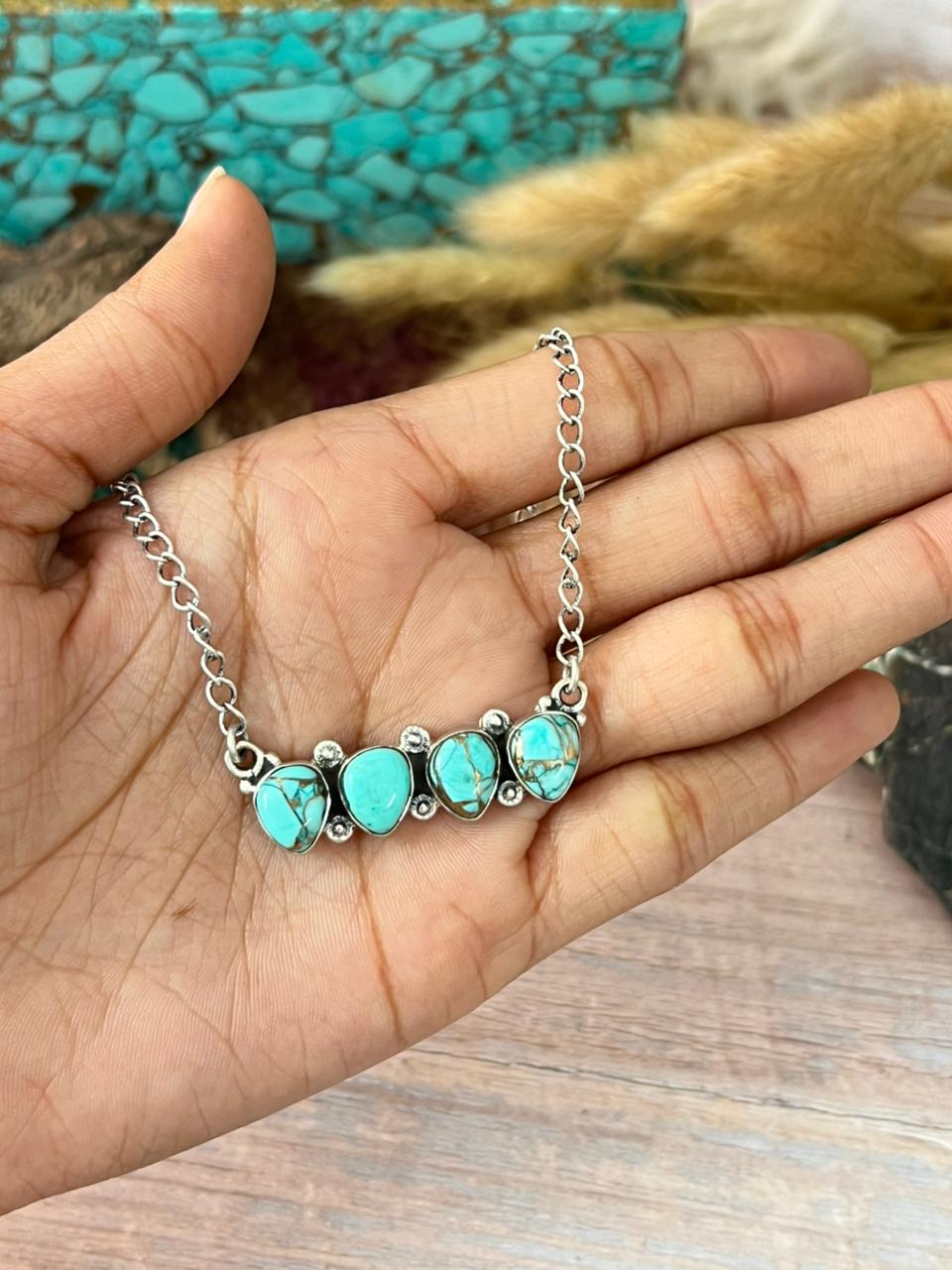 Handmade Sterling Silver Mint Dahlia Collection: Necklace "Signed Nizhoni"