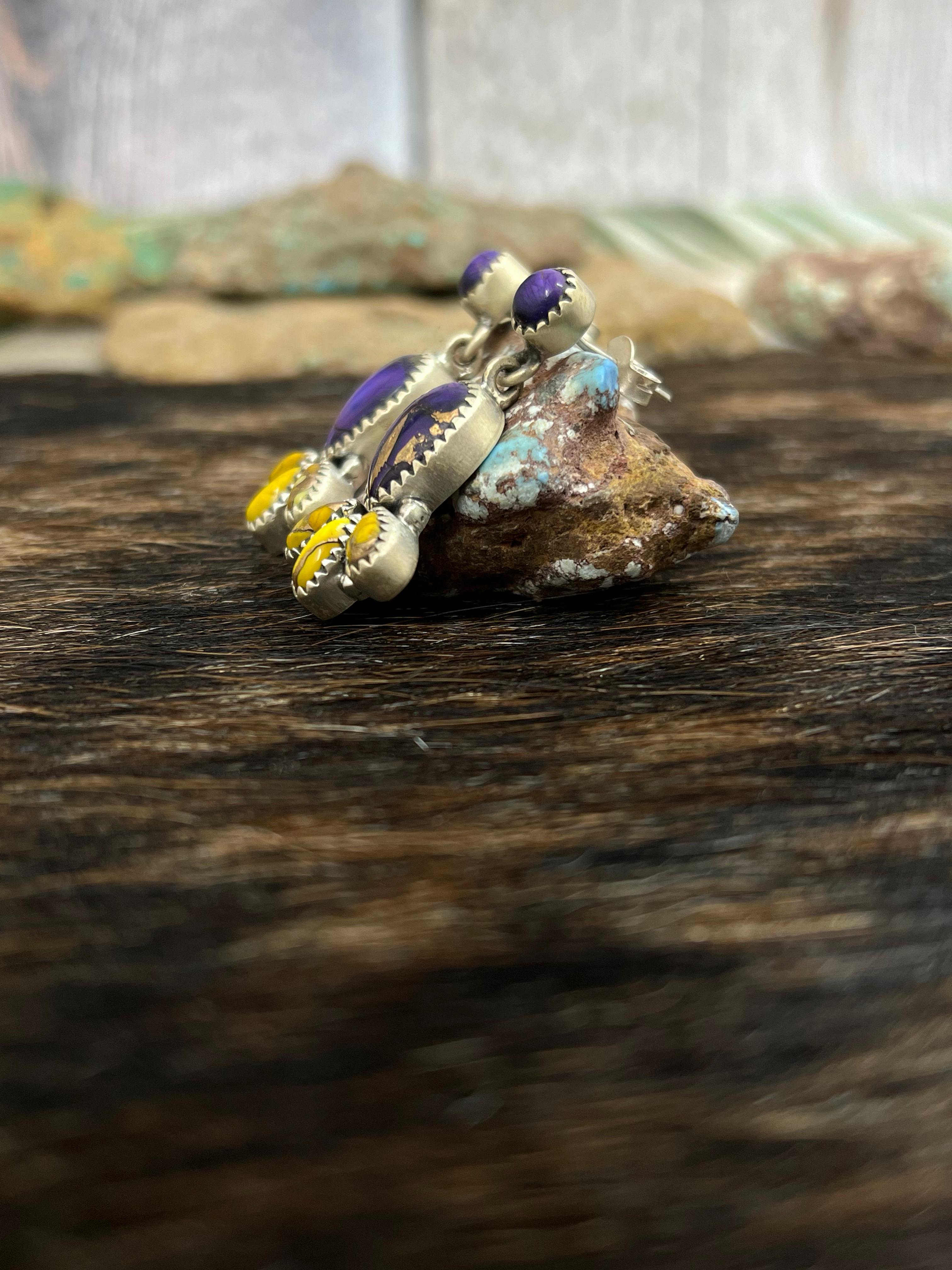 Handmade Sterling Silver Grape Dahlia With Honey Dahlia Post Studs with Signed Nizhoni