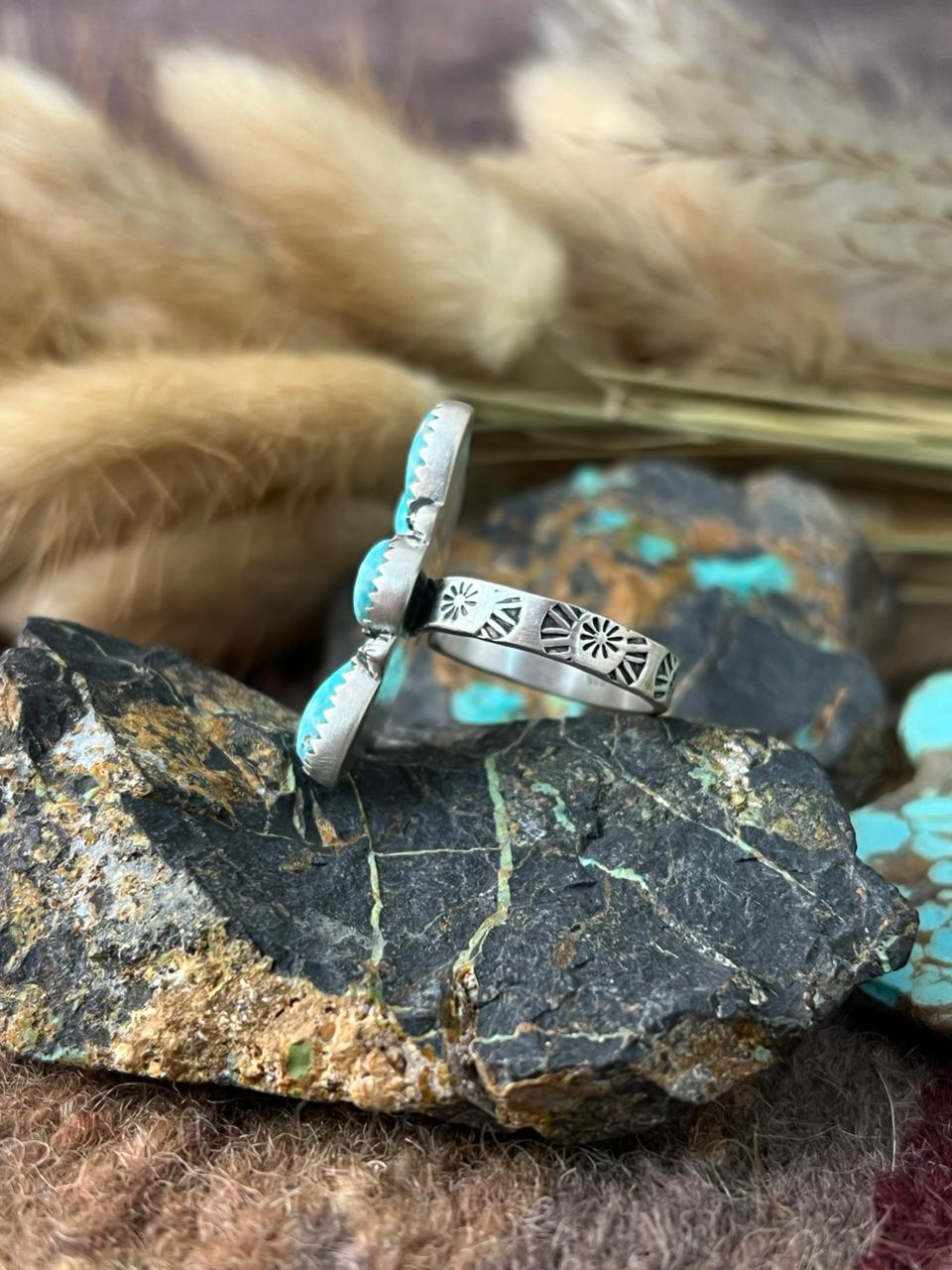 Handmade Sterling Silver White Water Adjusatble Ring "Signed Nizhoni"