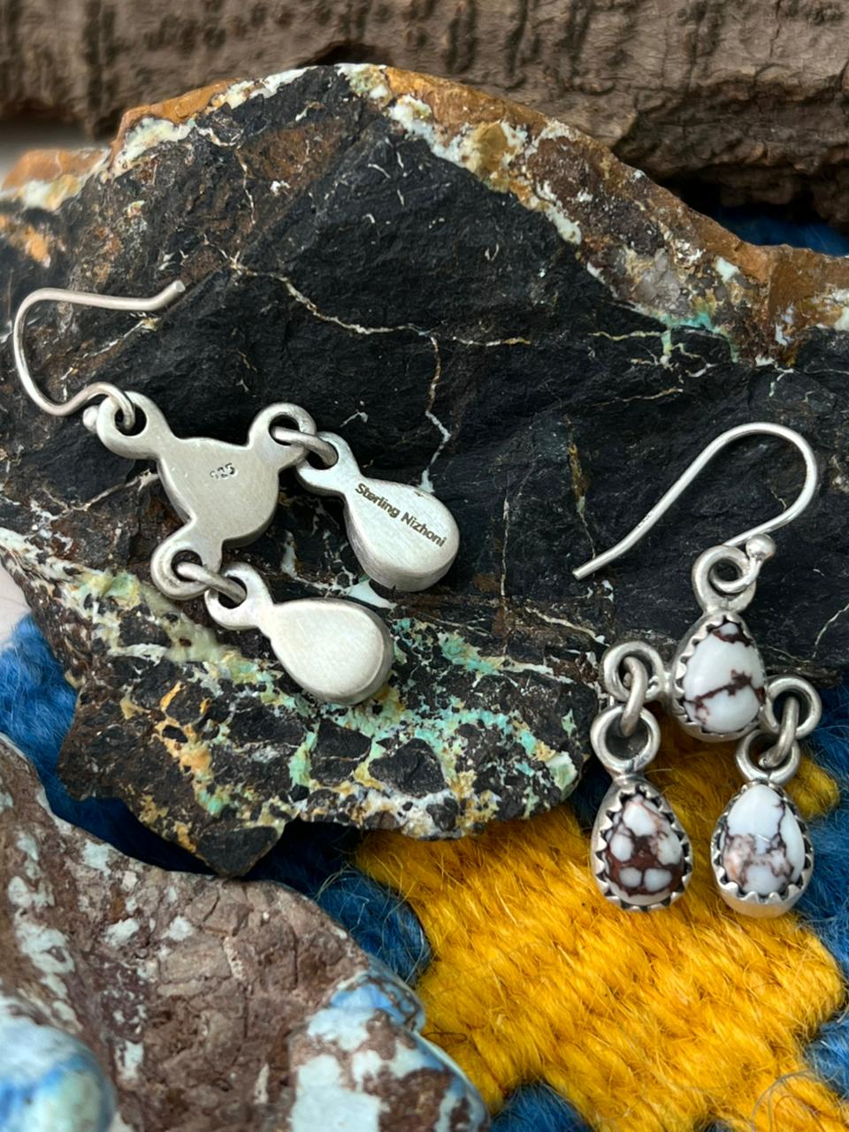 Handmade Sterling Silver Wildhorse Magnesite Hook Dangle Earrings "Signed Nizhoni"