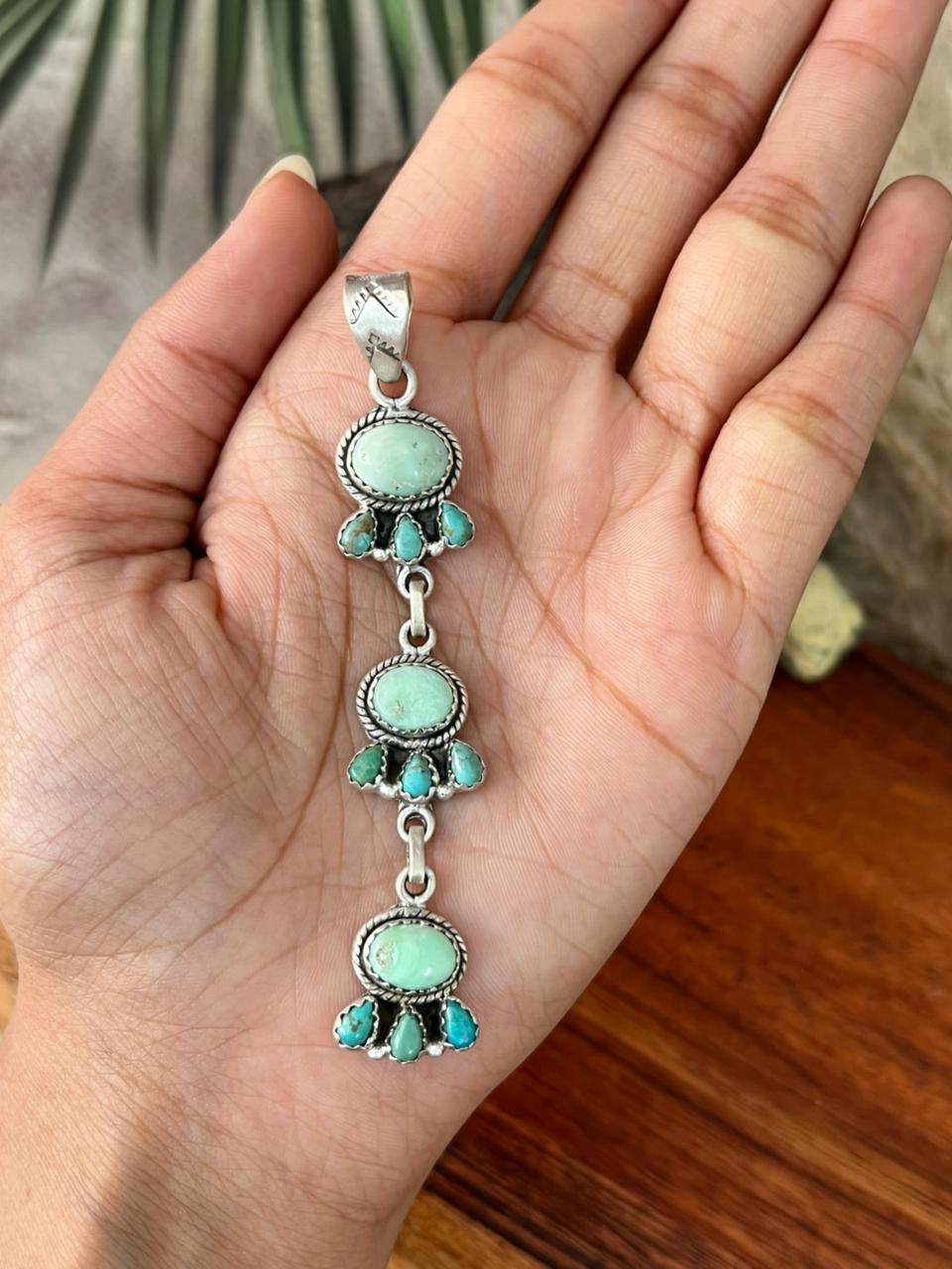 Handmade Sterling Silver Paloma with Kingman Turquoise Pendant "Signed Nizhoni"