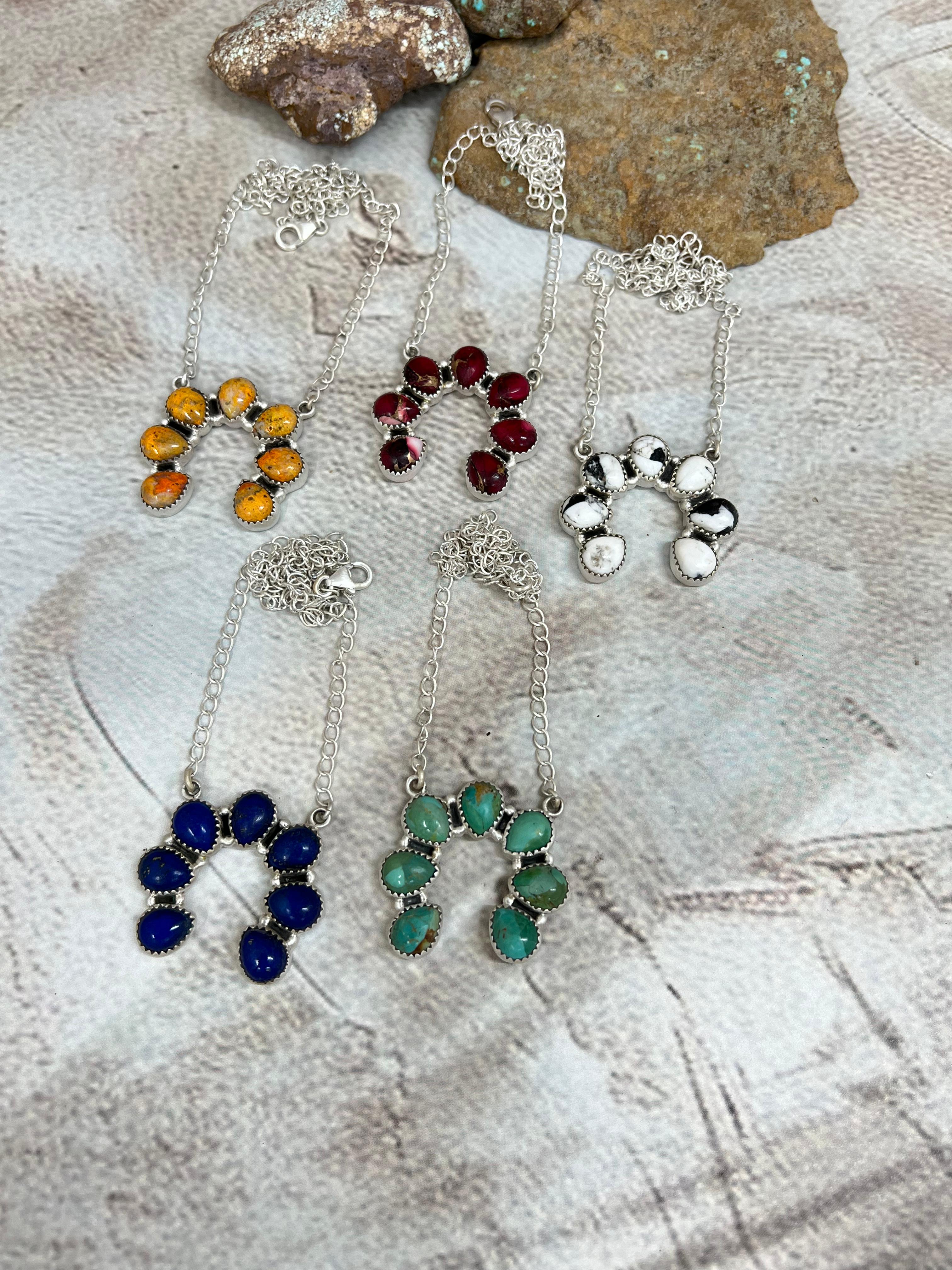 Handmade Sterling Silver Multi Stones Naja Necklace Signed Nizhoni