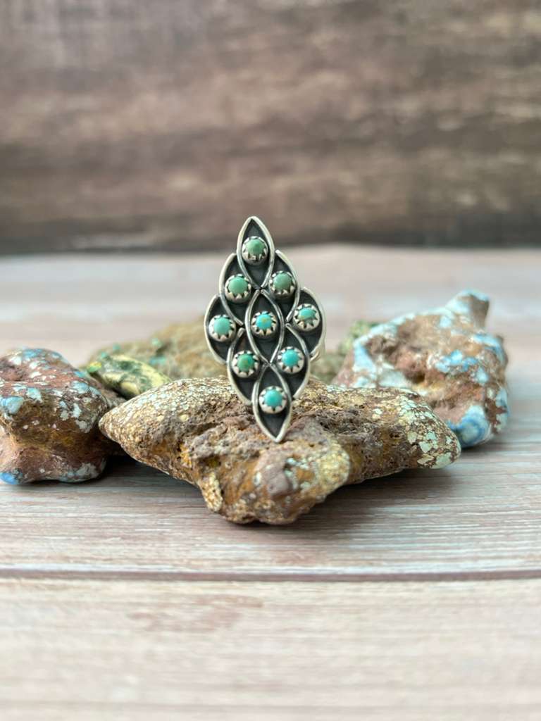 Handmade Sterling Silver Kingman Turquoise Adjustable Ring "Signed Nizhoni"