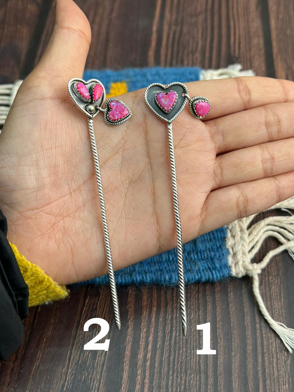 "Heart Collection" Handmade Sterling Silver Hot Pink Hair Pin "Signed Nizhoni"