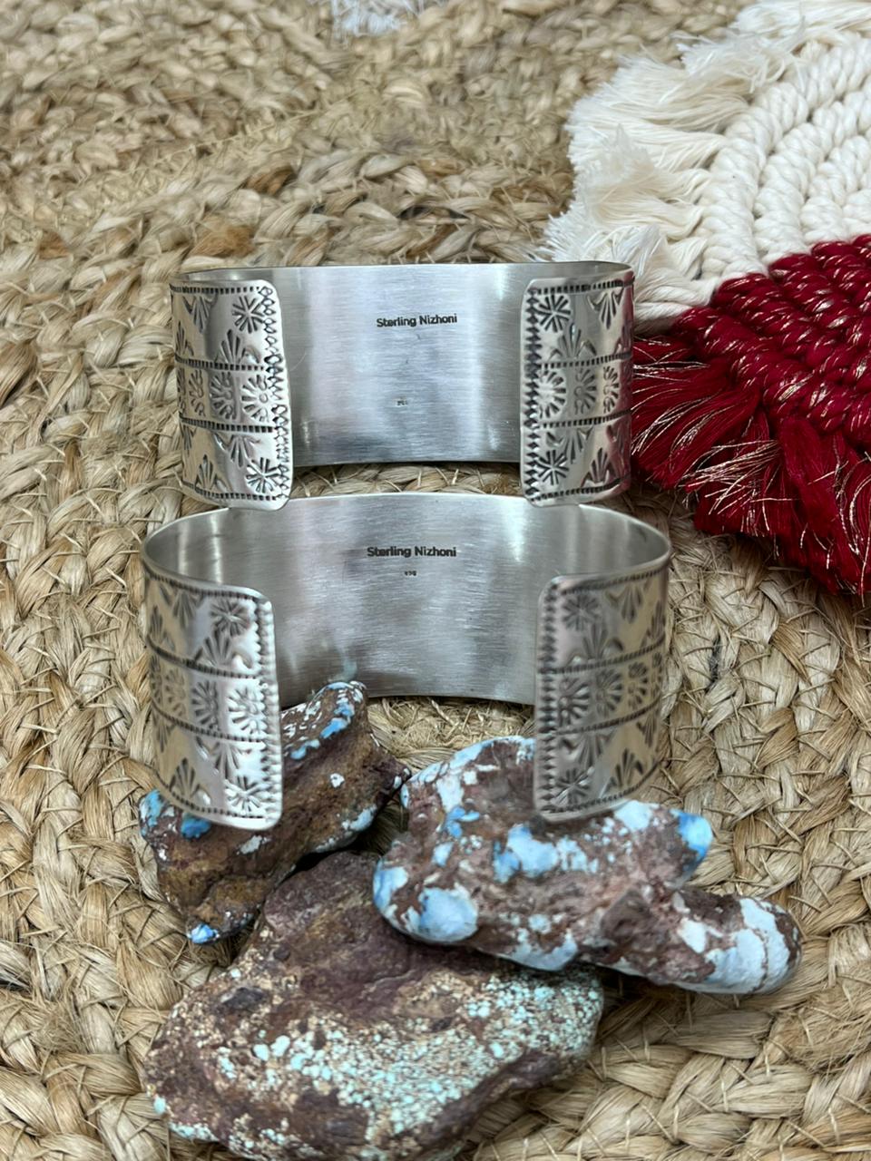 Handmade Sterling Silver Blackjack Turquoise Bracelet "Signed Nizhoni"