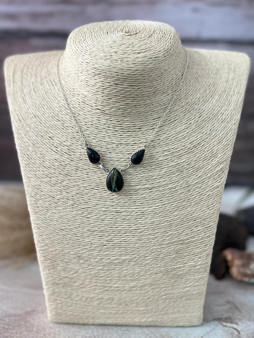 Handmade Sterling Silver Blackjack Turquoise Necklace "Signed Nizhoni"