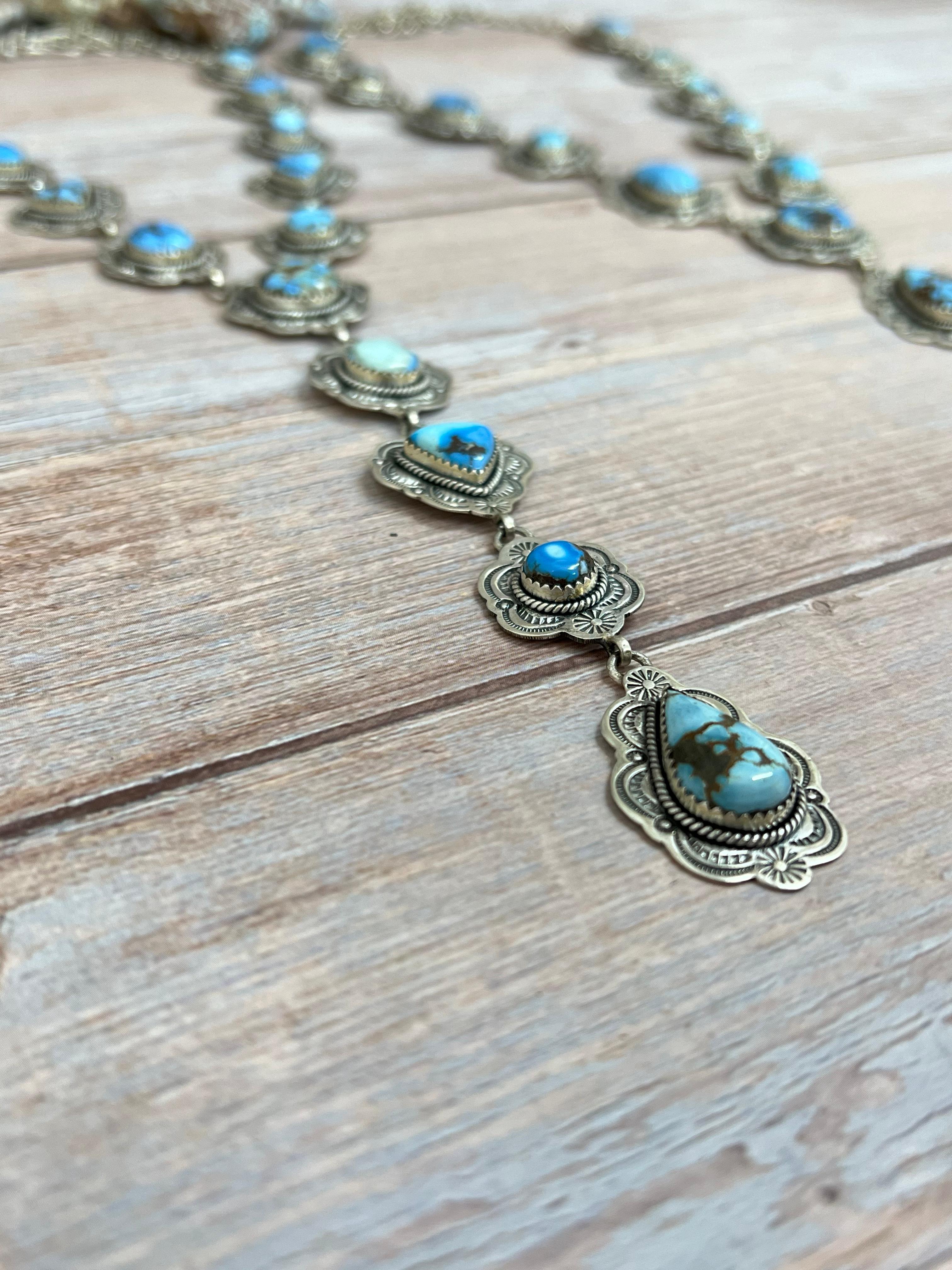Handmade Sterling Silver Golden Hills Turquoise Necklace with Signed Nizhoni