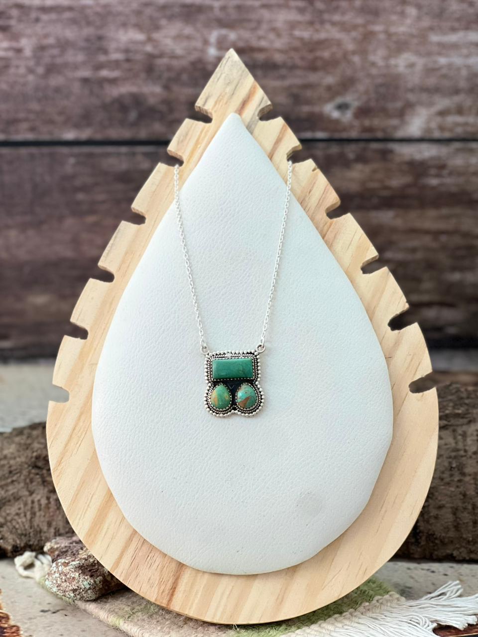 Handmade Sterling Silver Old Stock Royston Turquoise Necklace "Signed Nizhoni"