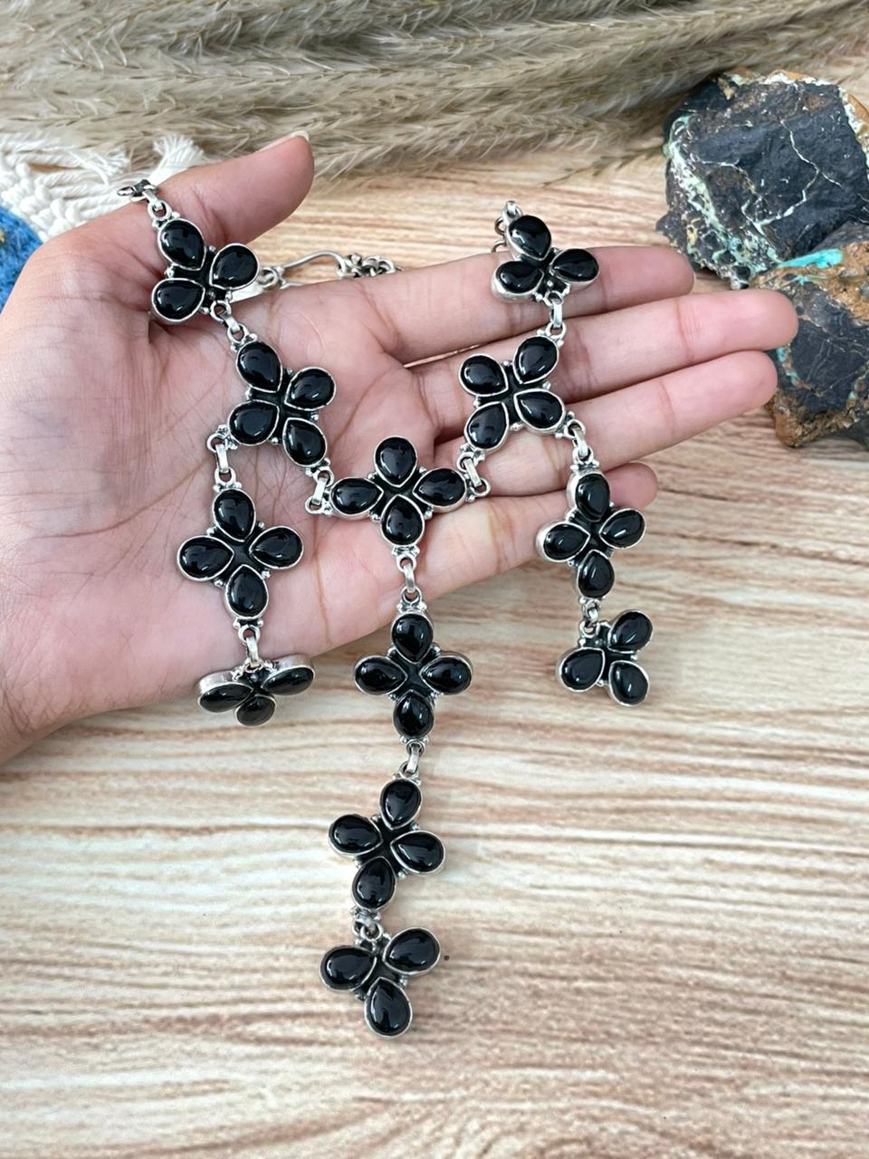 Handmade Sterling Silver Black Onyx Choker Necklace "Signed Nizhoni"