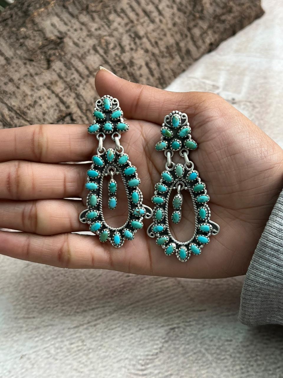 Handmade Sterling Silver Kingman Turquoise Post Studs Earrings "Signed Nizhoni"