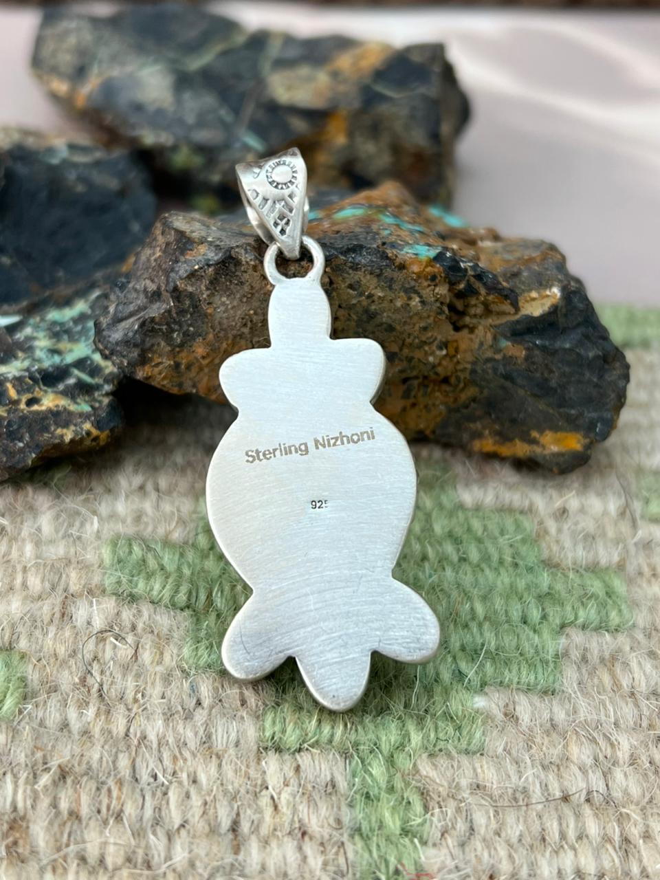 Handmade Sterling Silver Kingman Turquoise with Wildhorse Pendant "Signed Nizhoni"