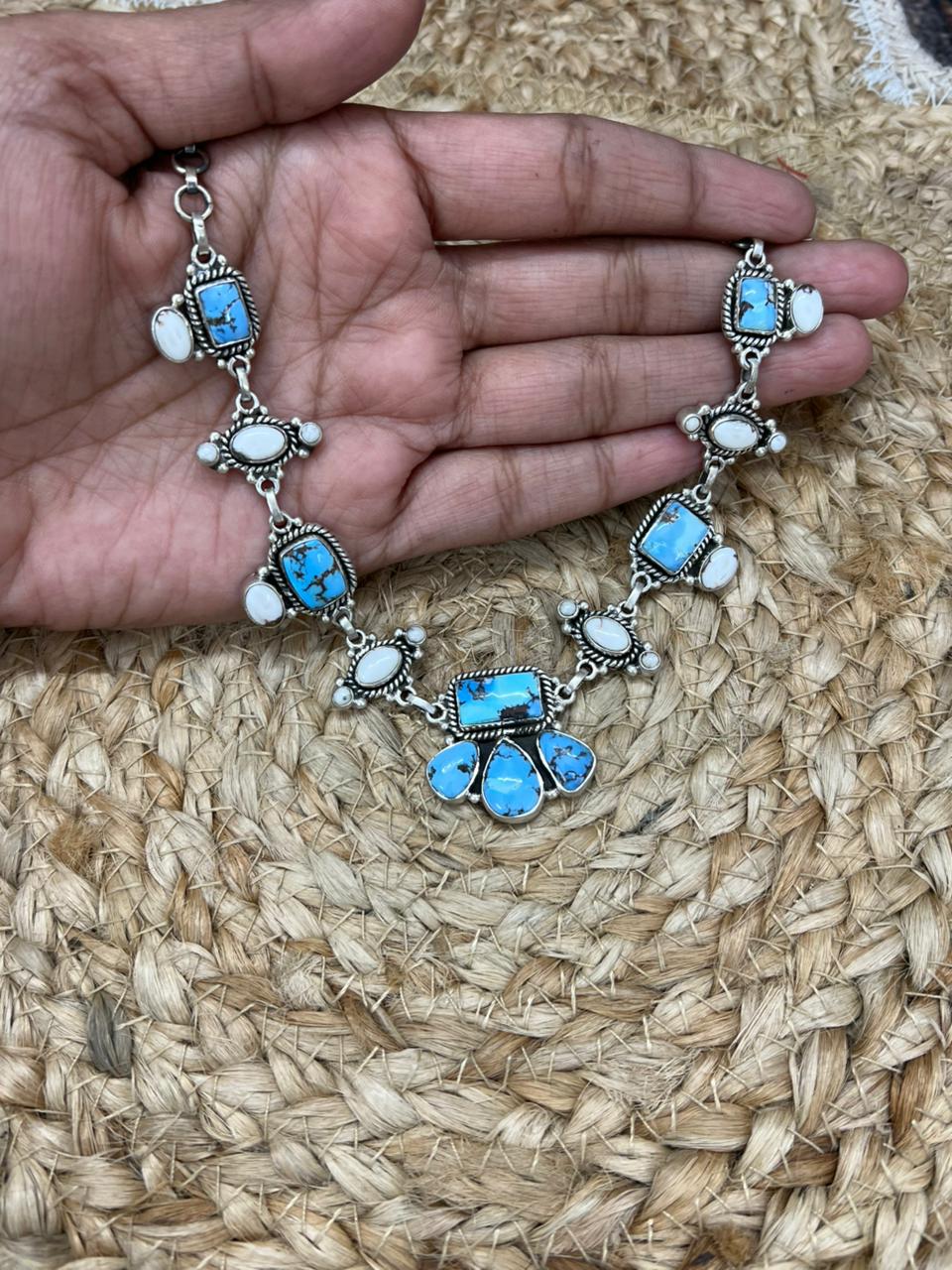 Handmade Sterling Silver Golden Hills with White Collection Choker Necklace "Signed Nizhoni"