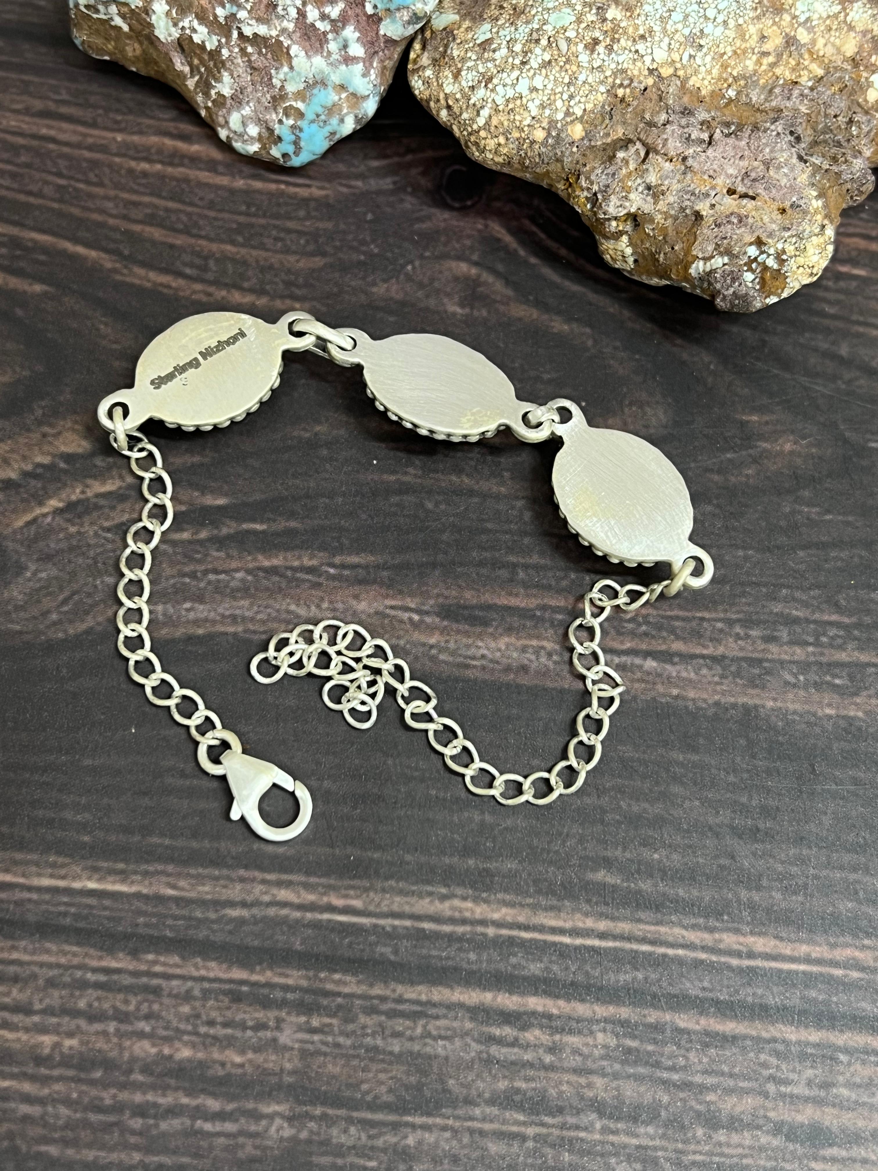 Handmade Sterling Silver Palomino Chain Bracelet with Signed Nizhoni