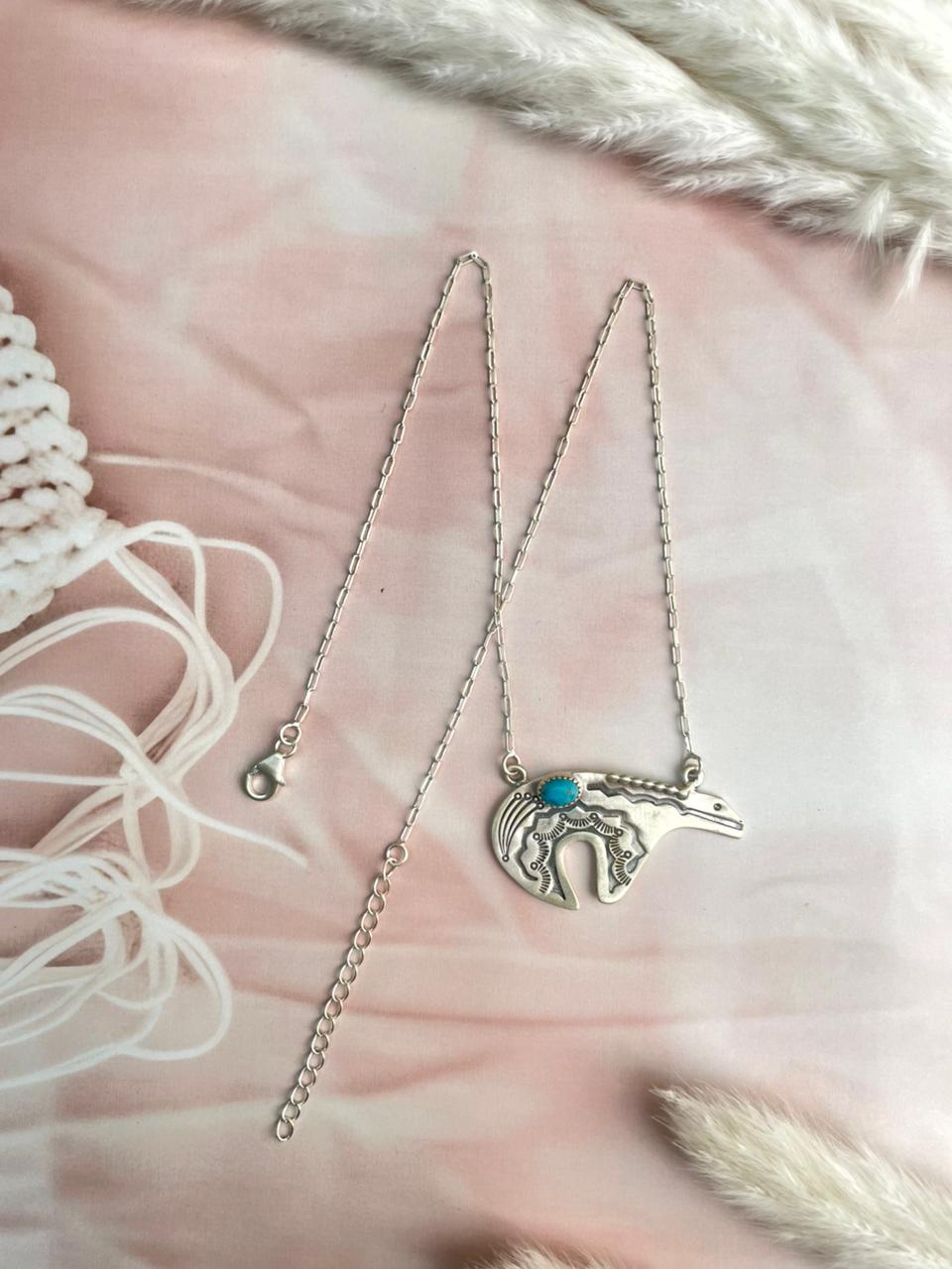 Handmade Sterling Silver Kingman Turquoise Necklace "Signed Nizhoni"