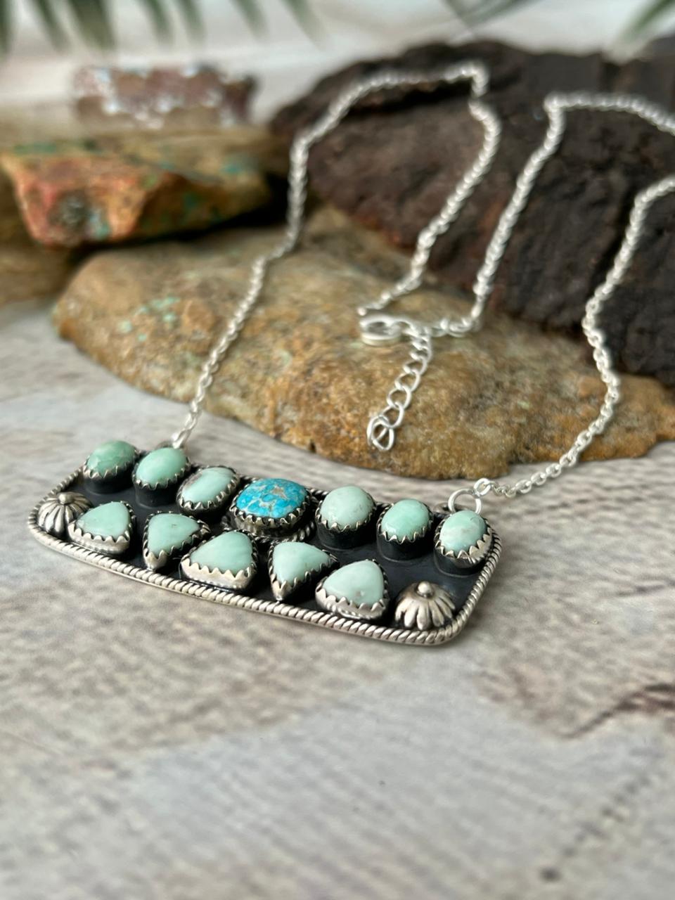 Handmade Sterling Silver Paloma with White Water Turquoise Necklace "Signed Nizhoni" uu157