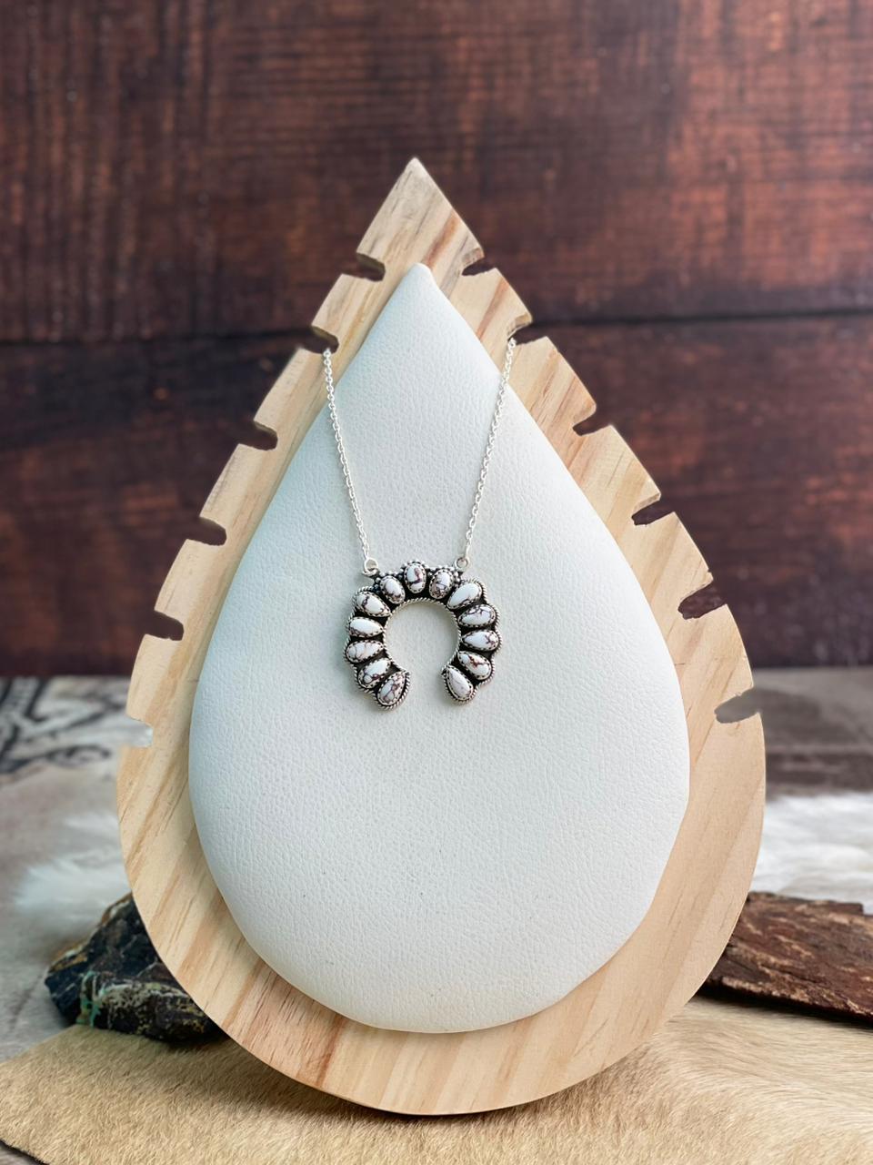 Handmade Sterling Silver Wildhorse Magnesite Naja Necklace "Signed Nizhoni"